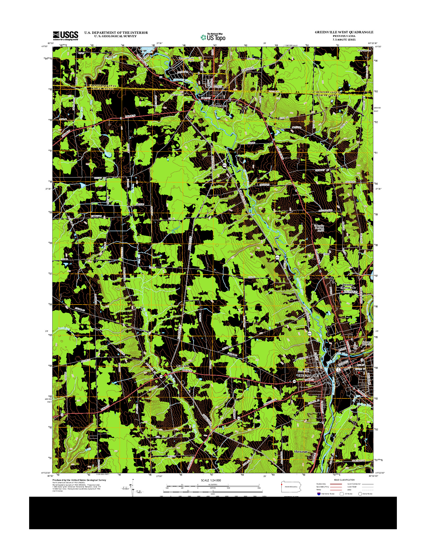 USGS US TOPO 7.5-MINUTE MAP FOR GREENVILLE WEST, PA 2013