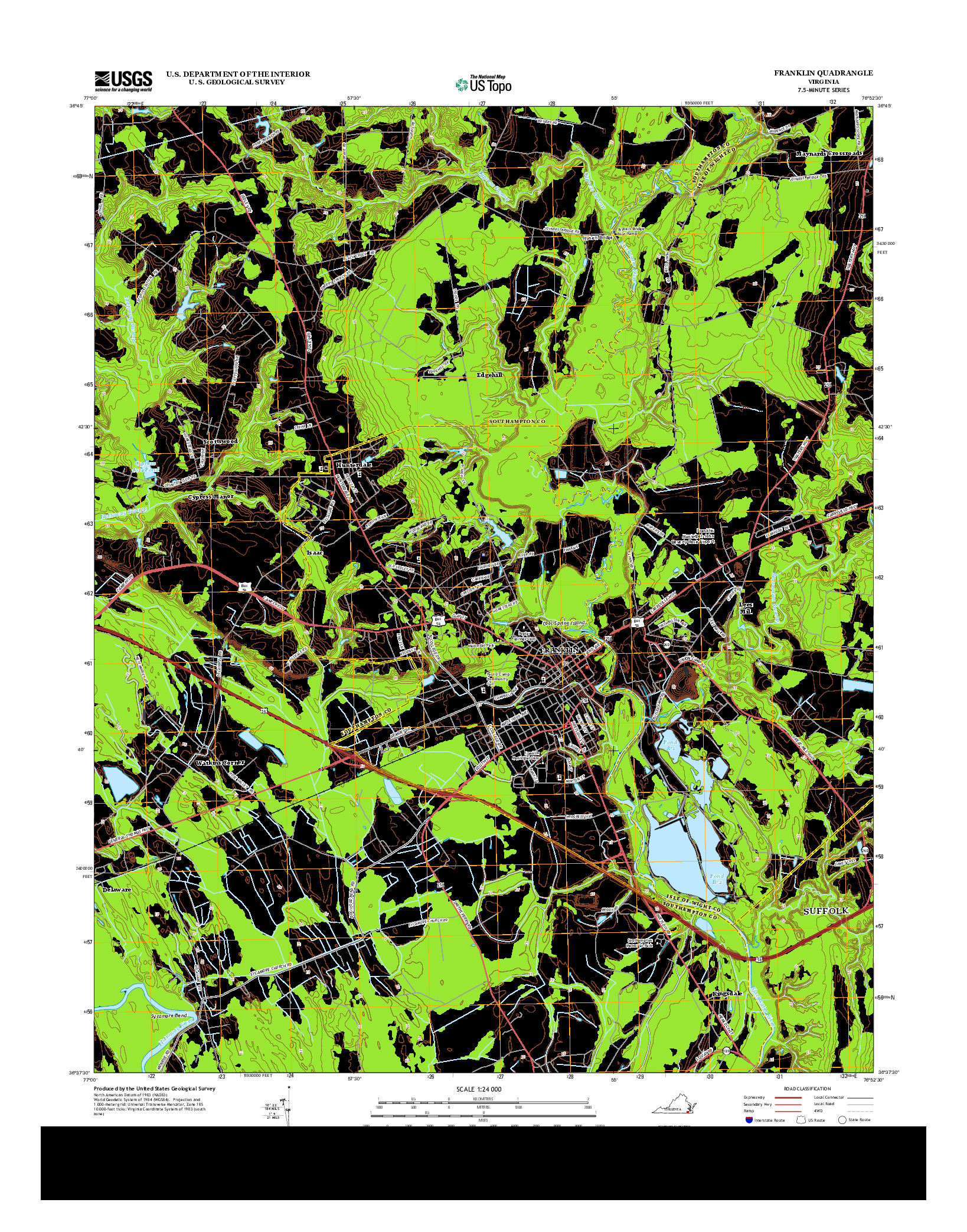 USGS US TOPO 7.5-MINUTE MAP FOR FRANKLIN, VA 2013