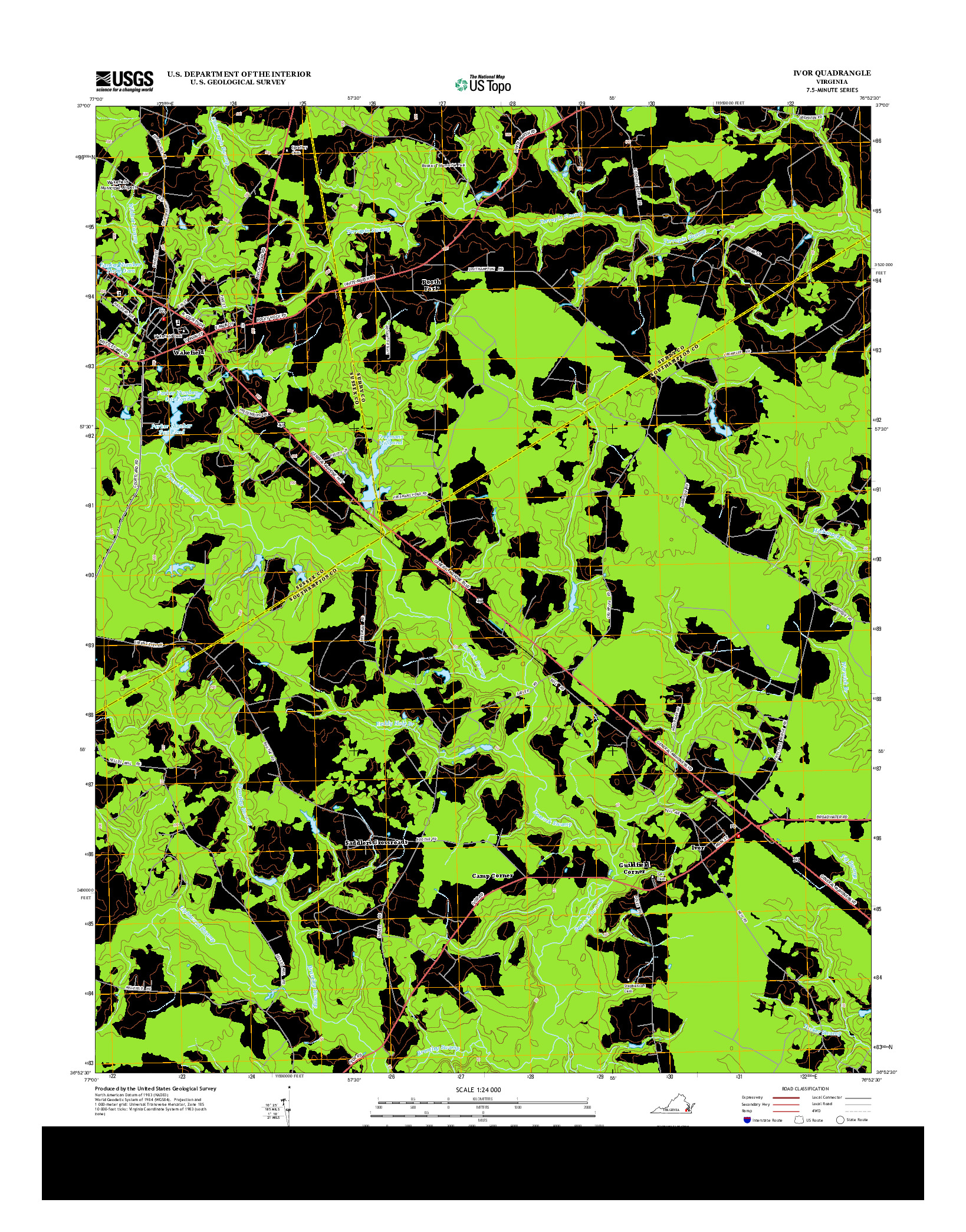 USGS US TOPO 7.5-MINUTE MAP FOR IVOR, VA 2013