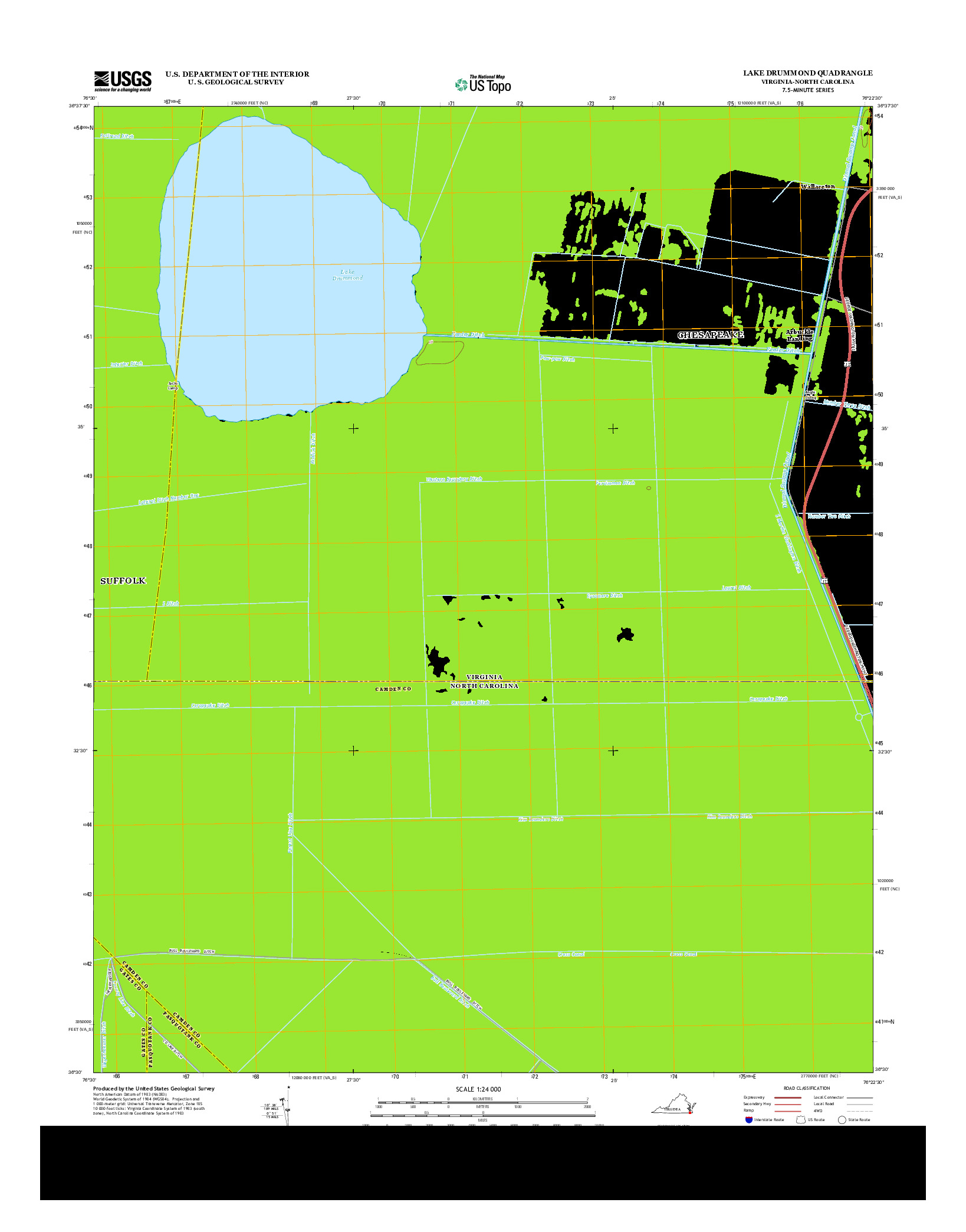 USGS US TOPO 7.5-MINUTE MAP FOR LAKE DRUMMOND, VA-NC 2013