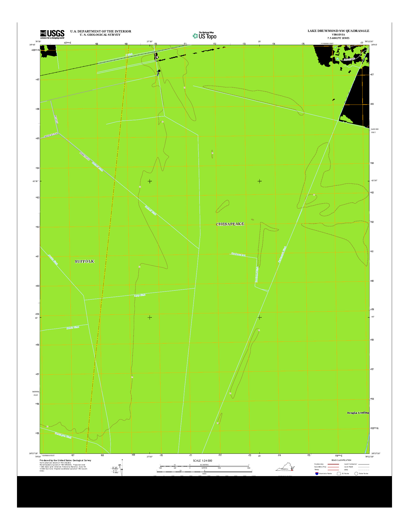 USGS US TOPO 7.5-MINUTE MAP FOR LAKE DRUMMOND NW, VA 2013