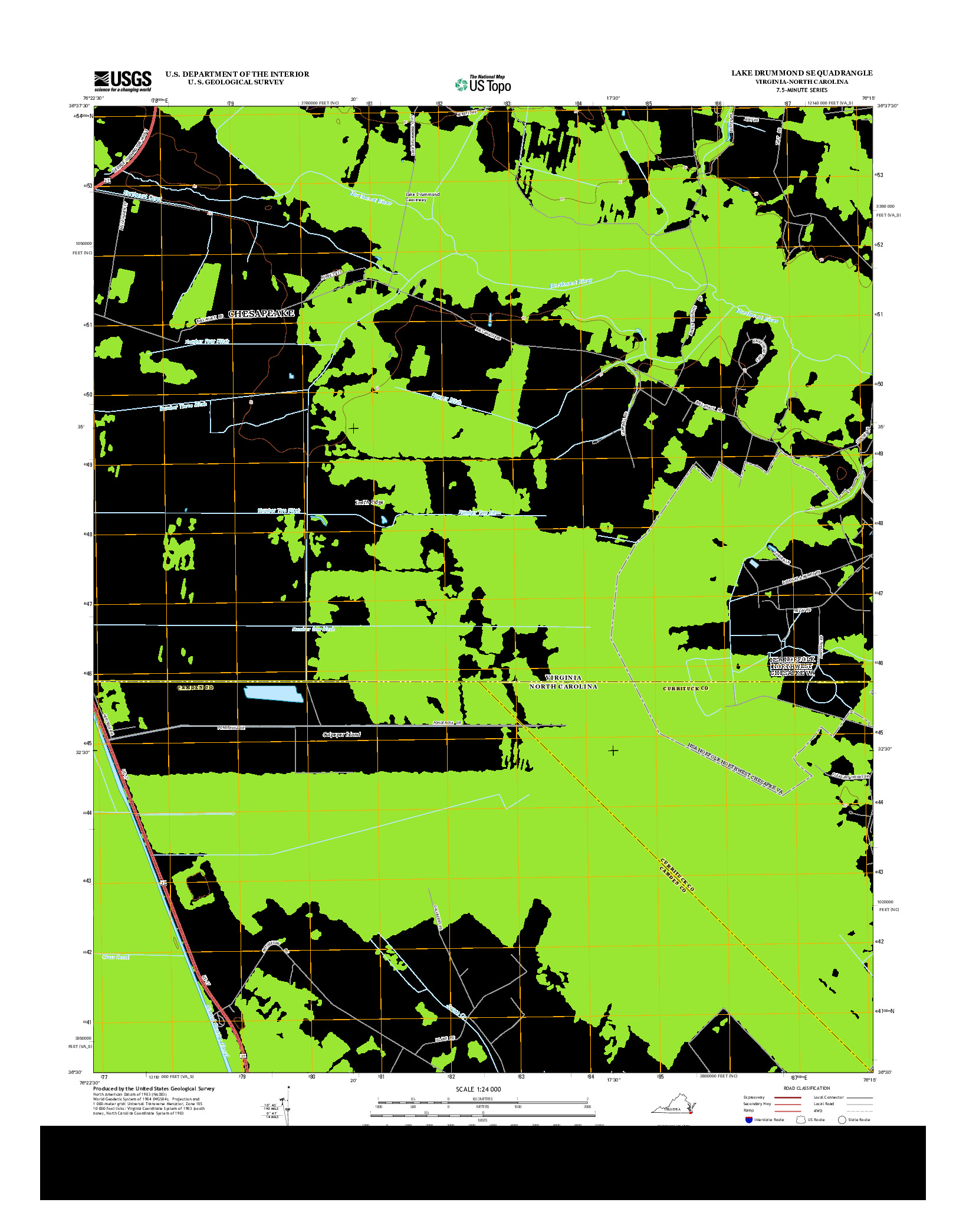 USGS US TOPO 7.5-MINUTE MAP FOR LAKE DRUMMOND SE, VA-NC 2013