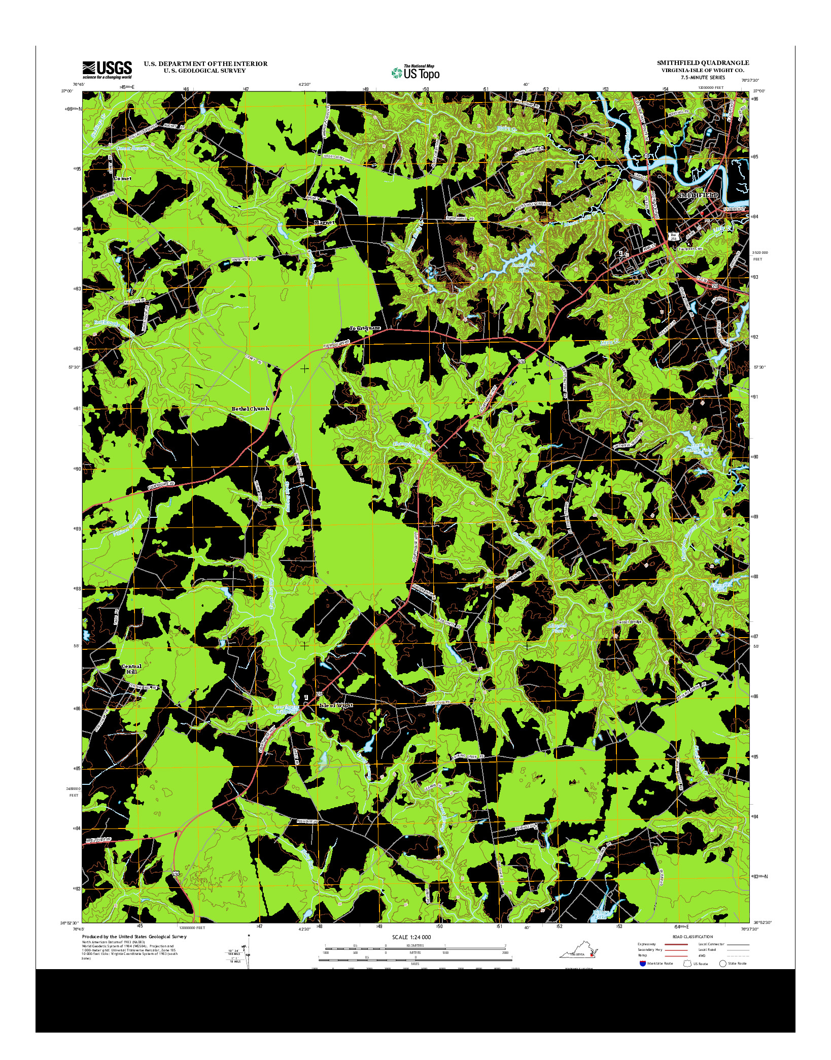 USGS US TOPO 7.5-MINUTE MAP FOR SMITHFIELD, VA 2013