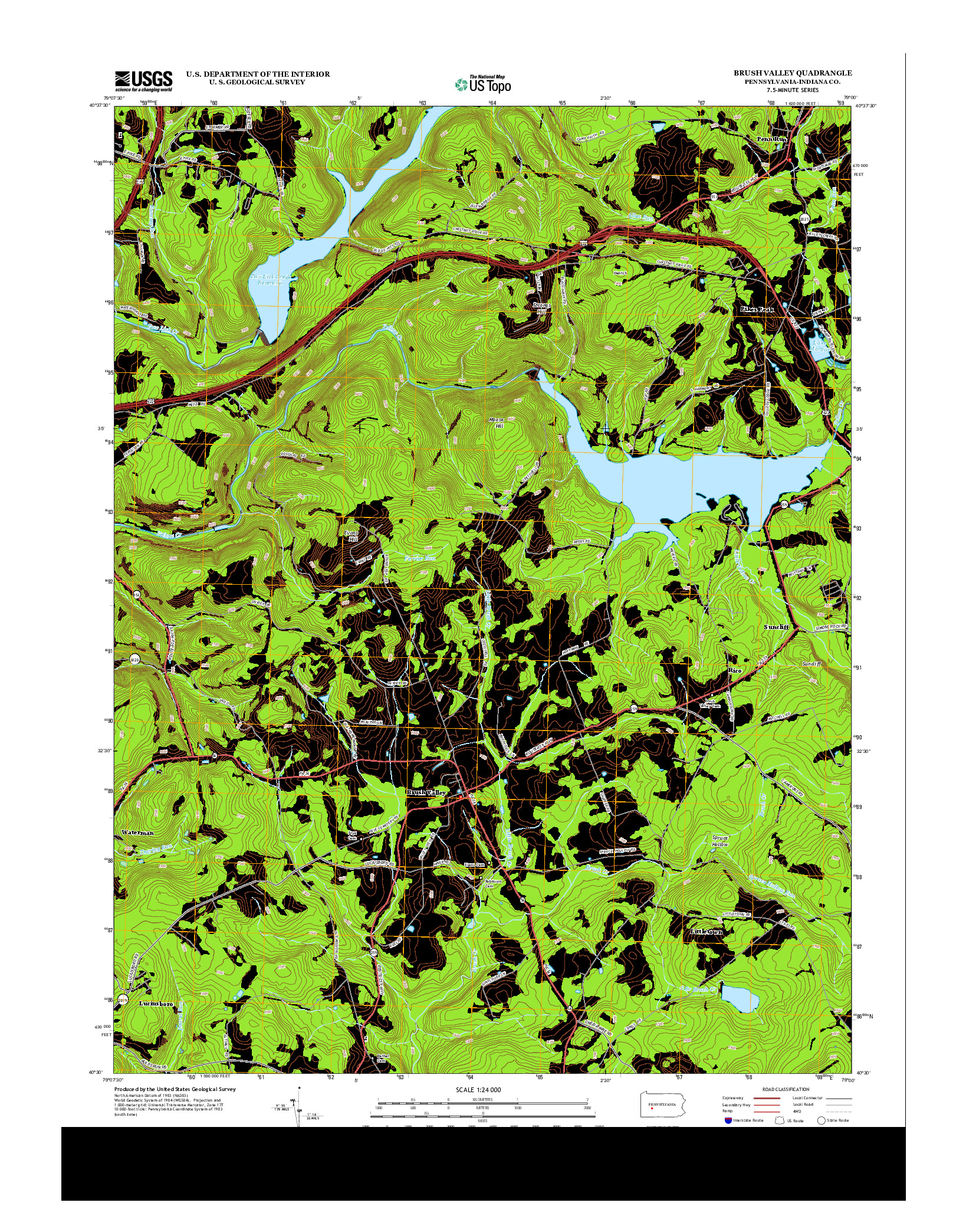 USGS US TOPO 7.5-MINUTE MAP FOR BRUSH VALLEY, PA 2013