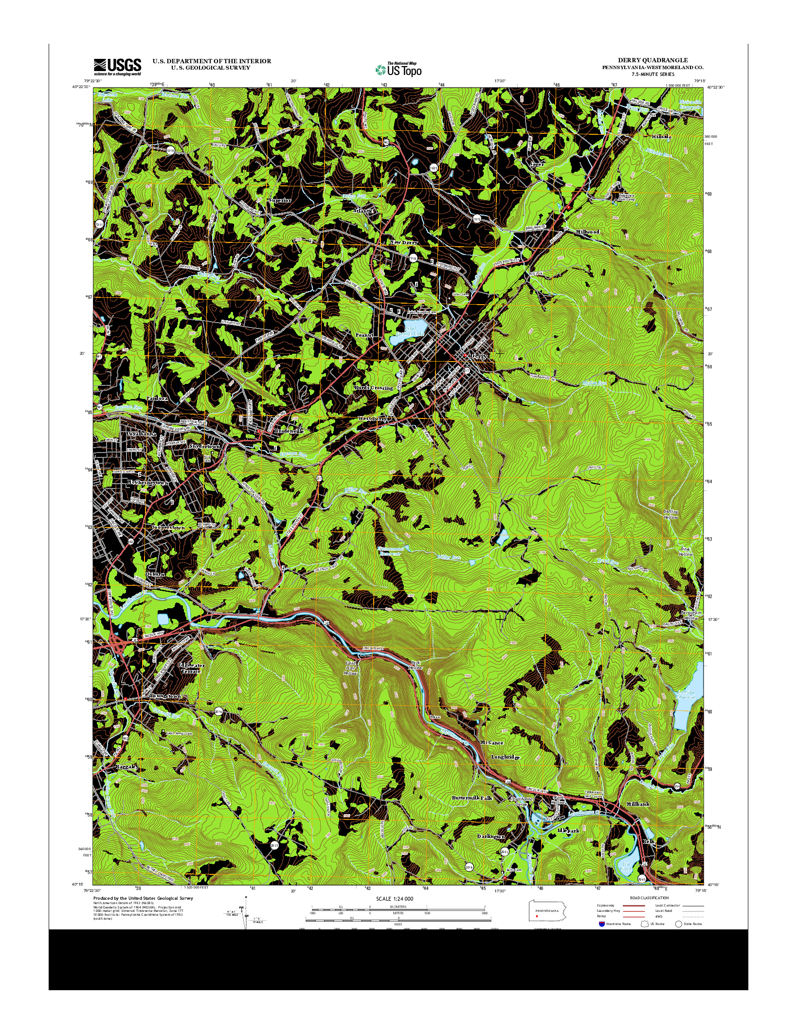 USGS US TOPO 7.5-MINUTE MAP FOR DERRY, PA 2013
