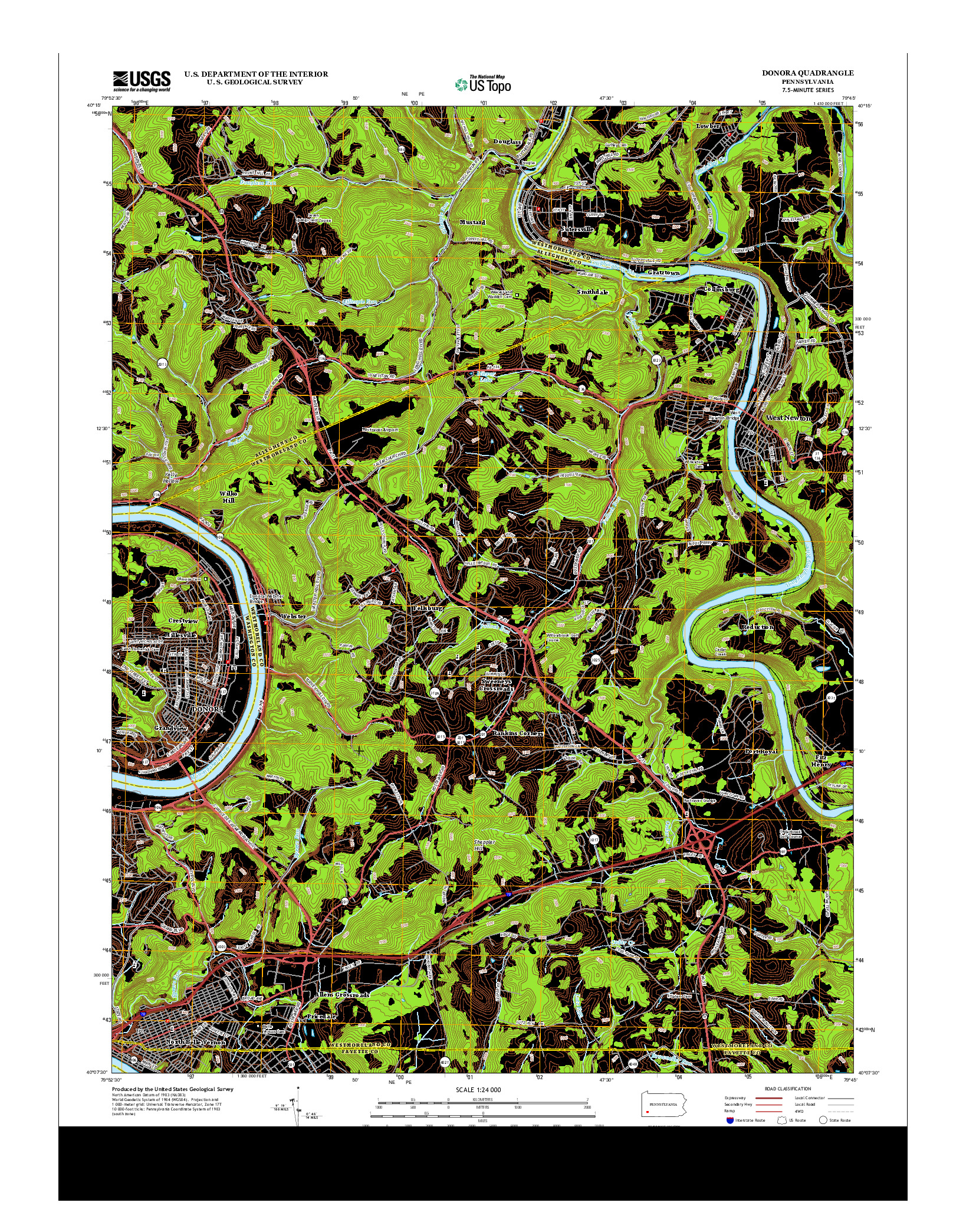 USGS US TOPO 7.5-MINUTE MAP FOR DONORA, PA 2013
