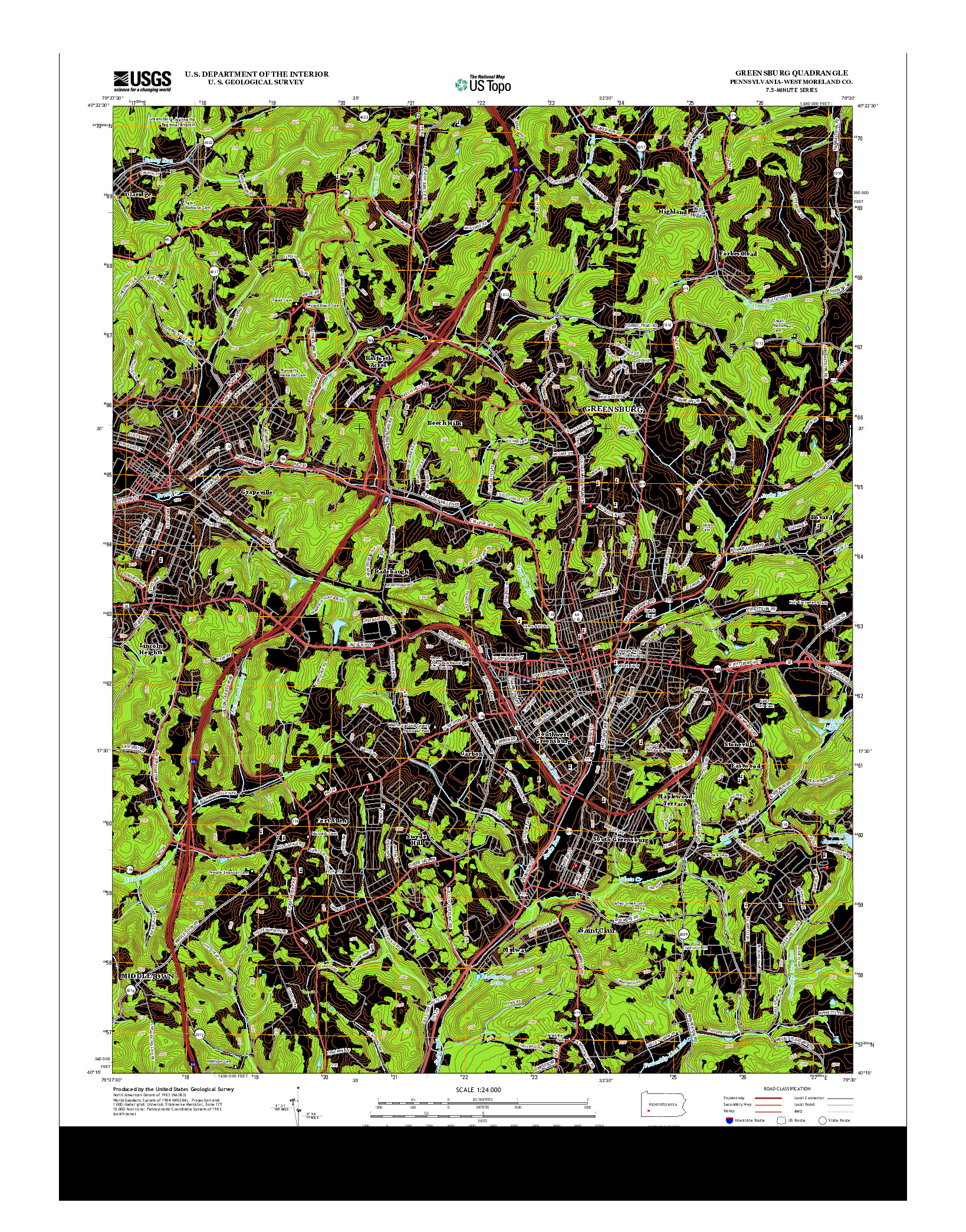 USGS US TOPO 7.5-MINUTE MAP FOR GREENSBURG, PA 2013