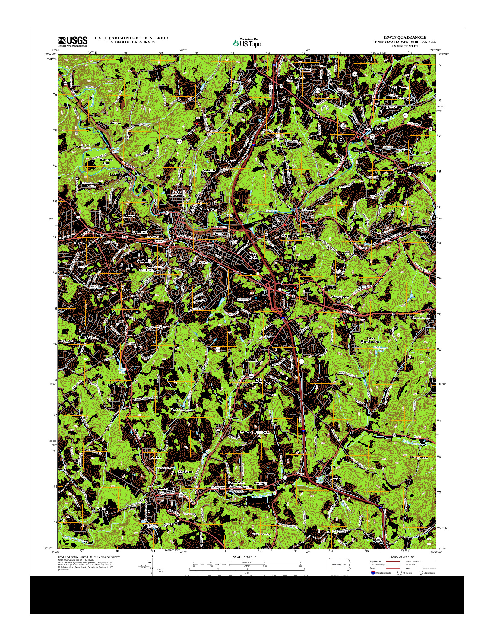 USGS US TOPO 7.5-MINUTE MAP FOR IRWIN, PA 2013