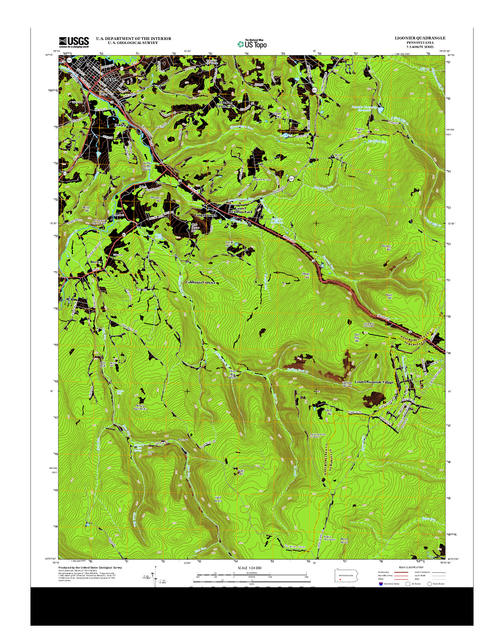 USGS US TOPO 7.5-MINUTE MAP FOR LIGONIER, PA 2013