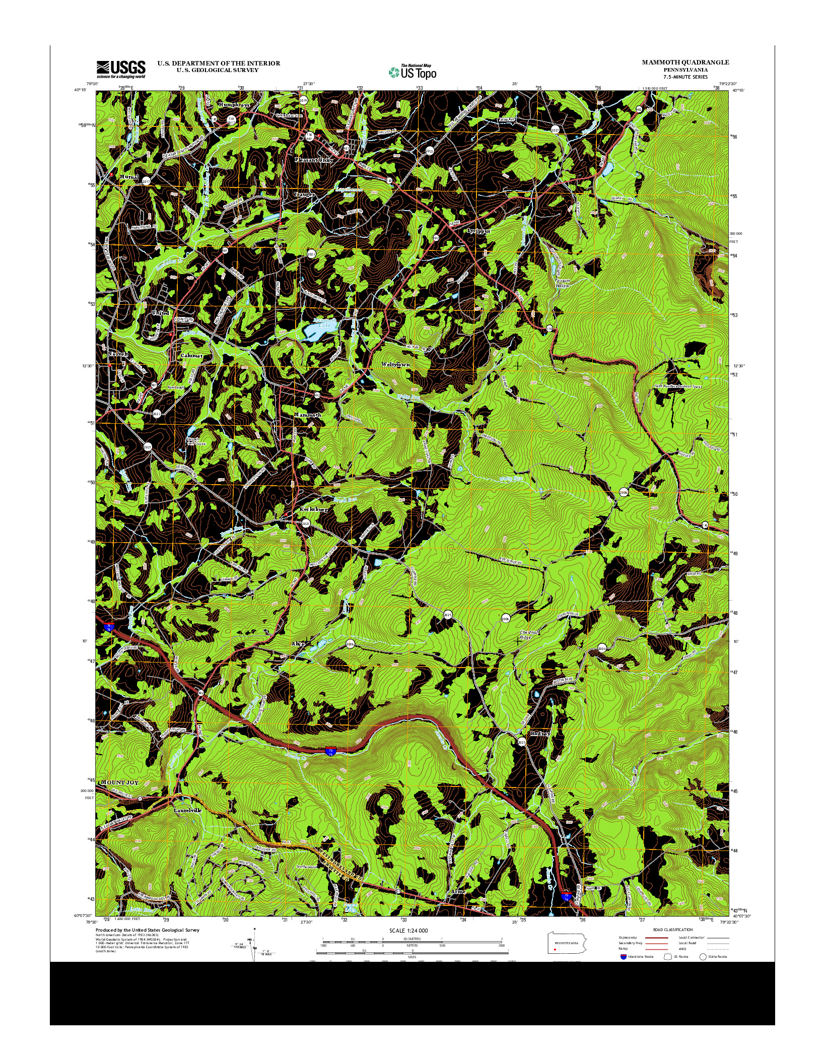 USGS US TOPO 7.5-MINUTE MAP FOR MAMMOTH, PA 2013