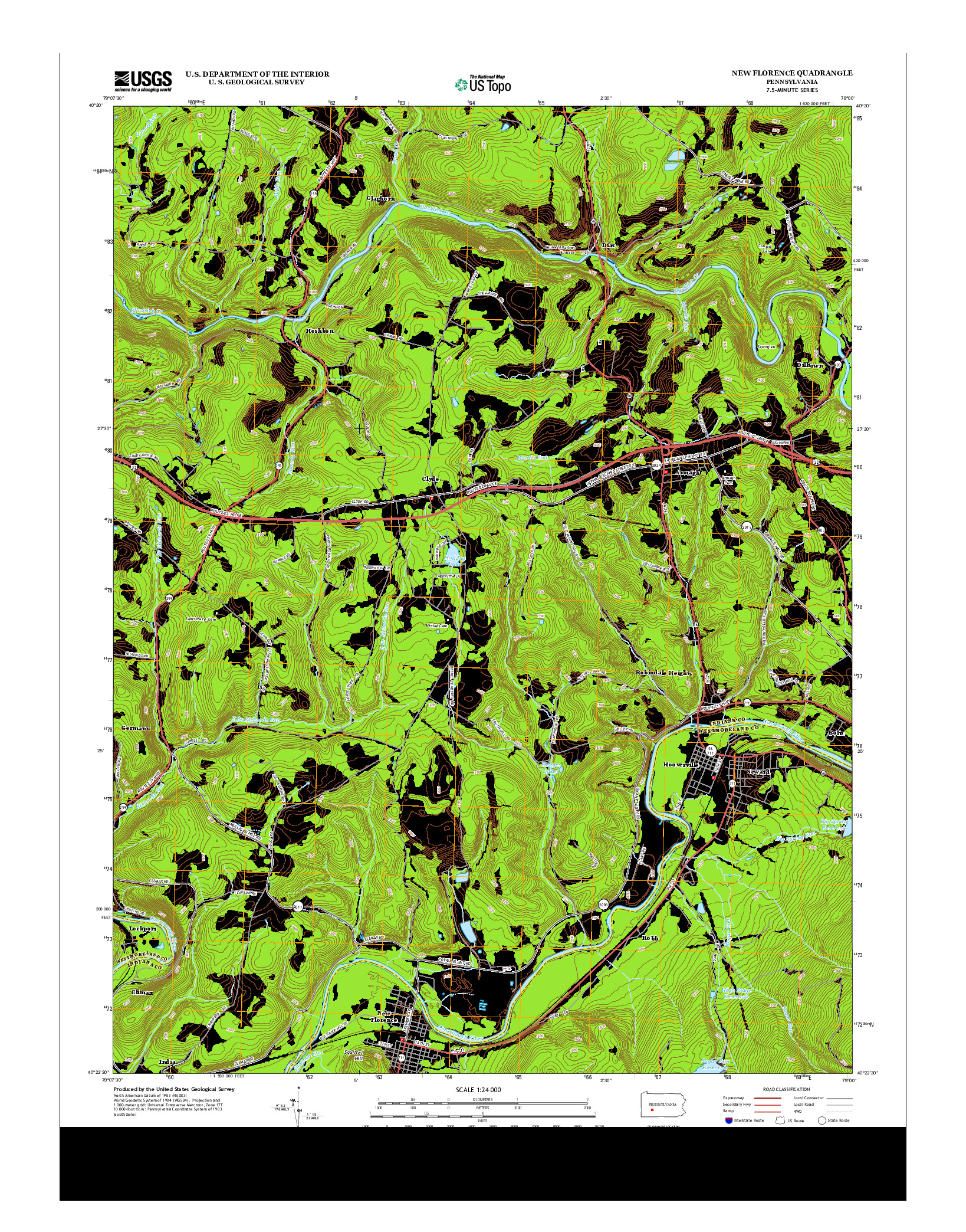 USGS US TOPO 7.5-MINUTE MAP FOR NEW FLORENCE, PA 2013