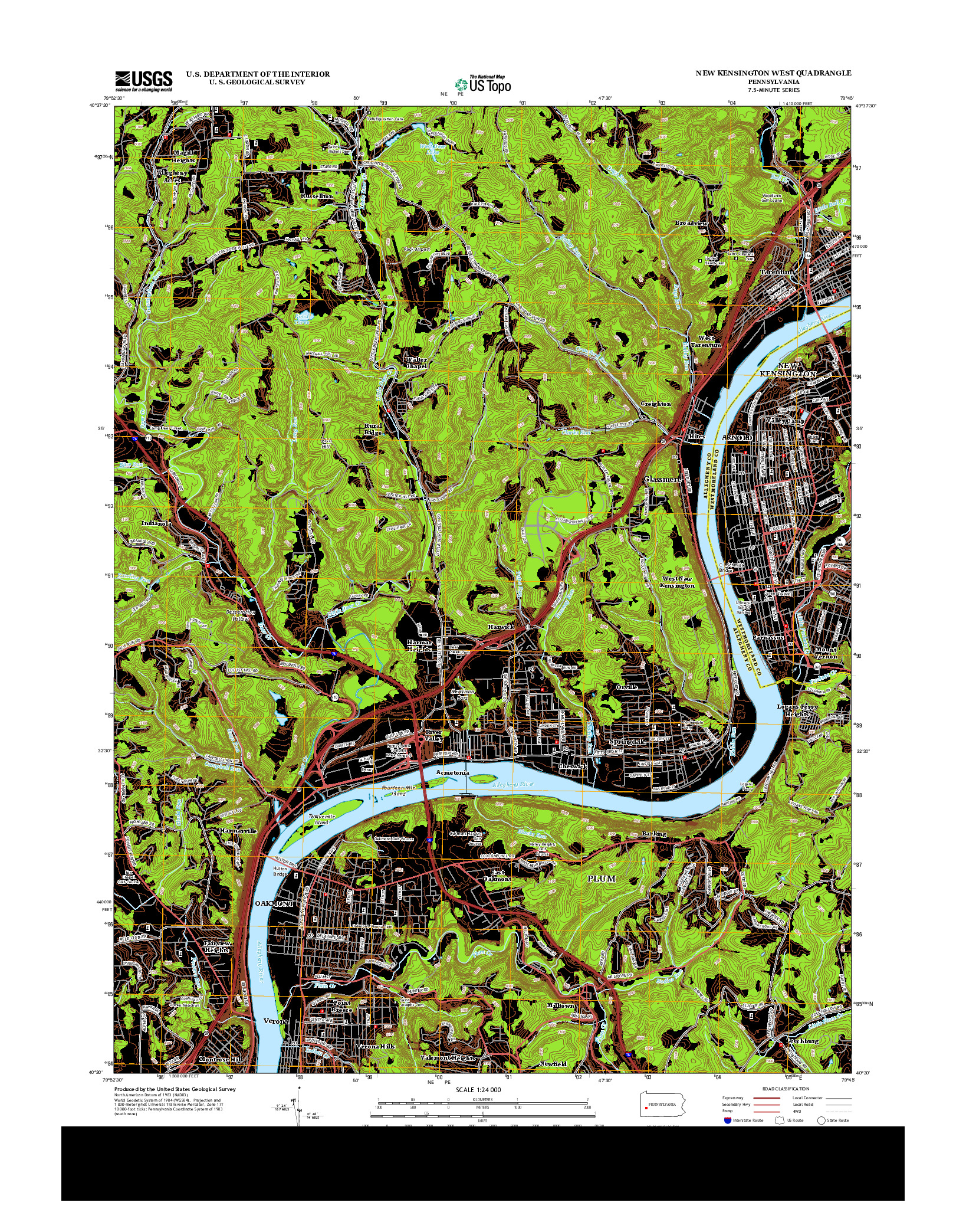 USGS US TOPO 7.5-MINUTE MAP FOR NEW KENSINGTON WEST, PA 2013