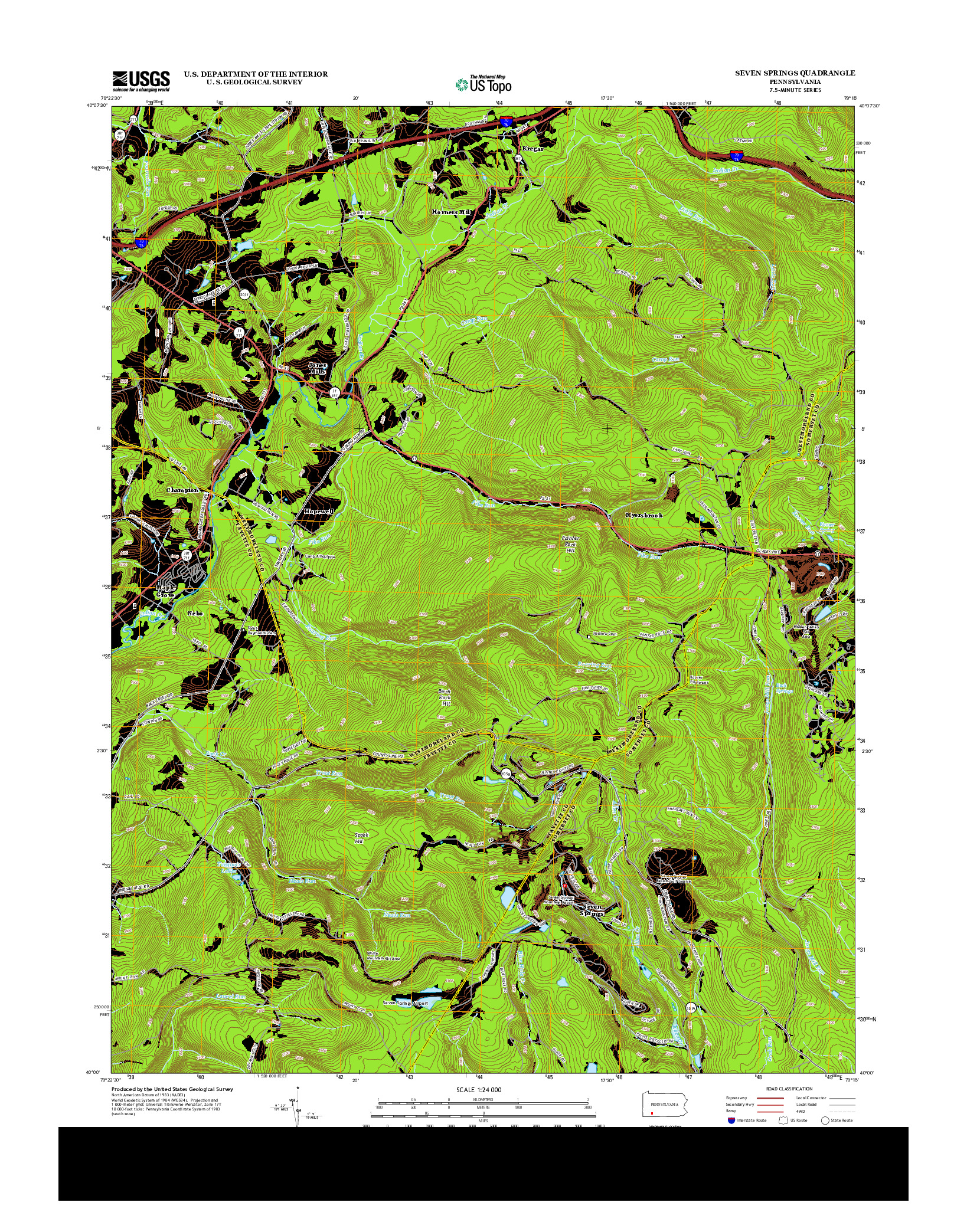USGS US TOPO 7.5-MINUTE MAP FOR SEVEN SPRINGS, PA 2013
