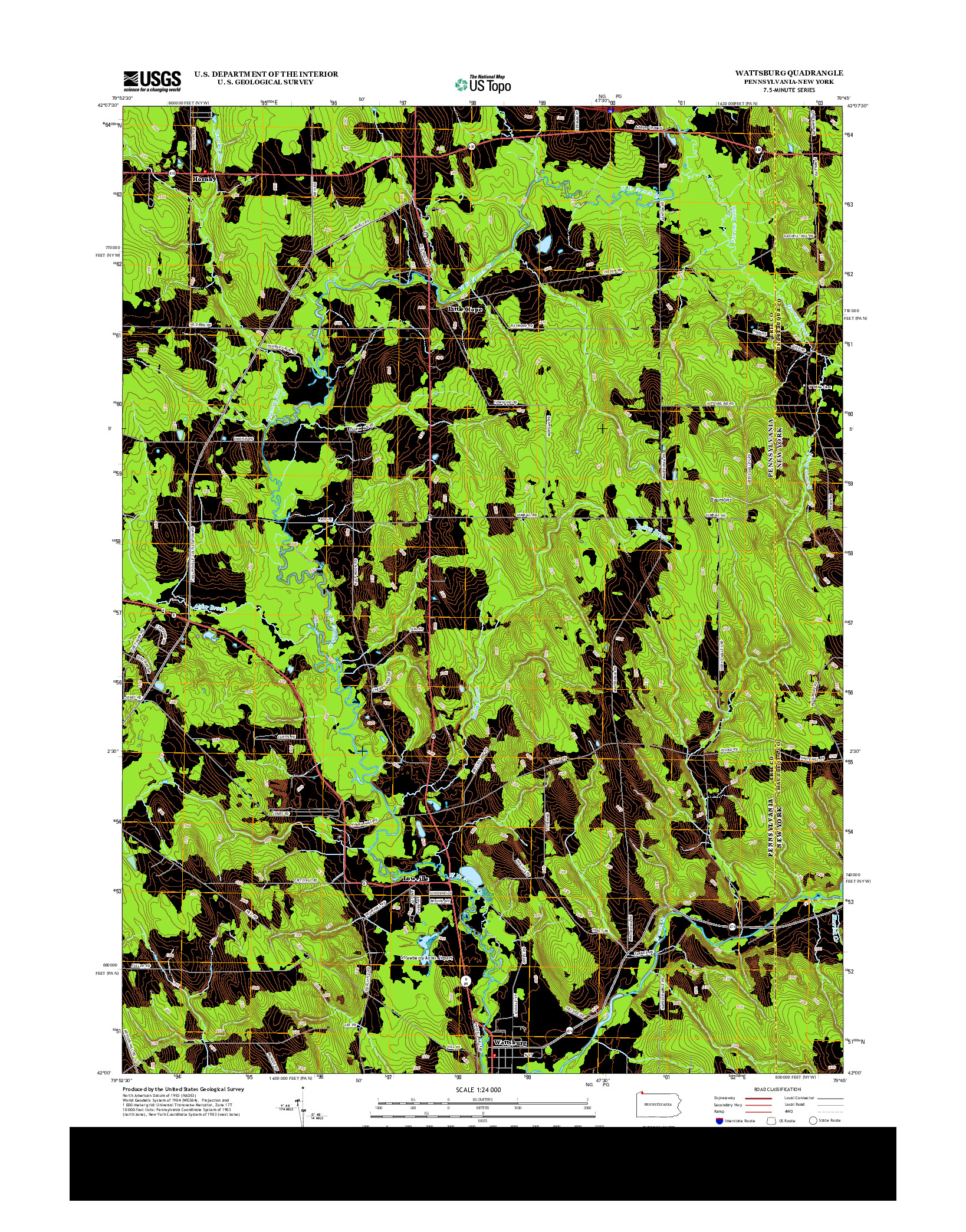 USGS US TOPO 7.5-MINUTE MAP FOR WATTSBURG, PA-NY 2013