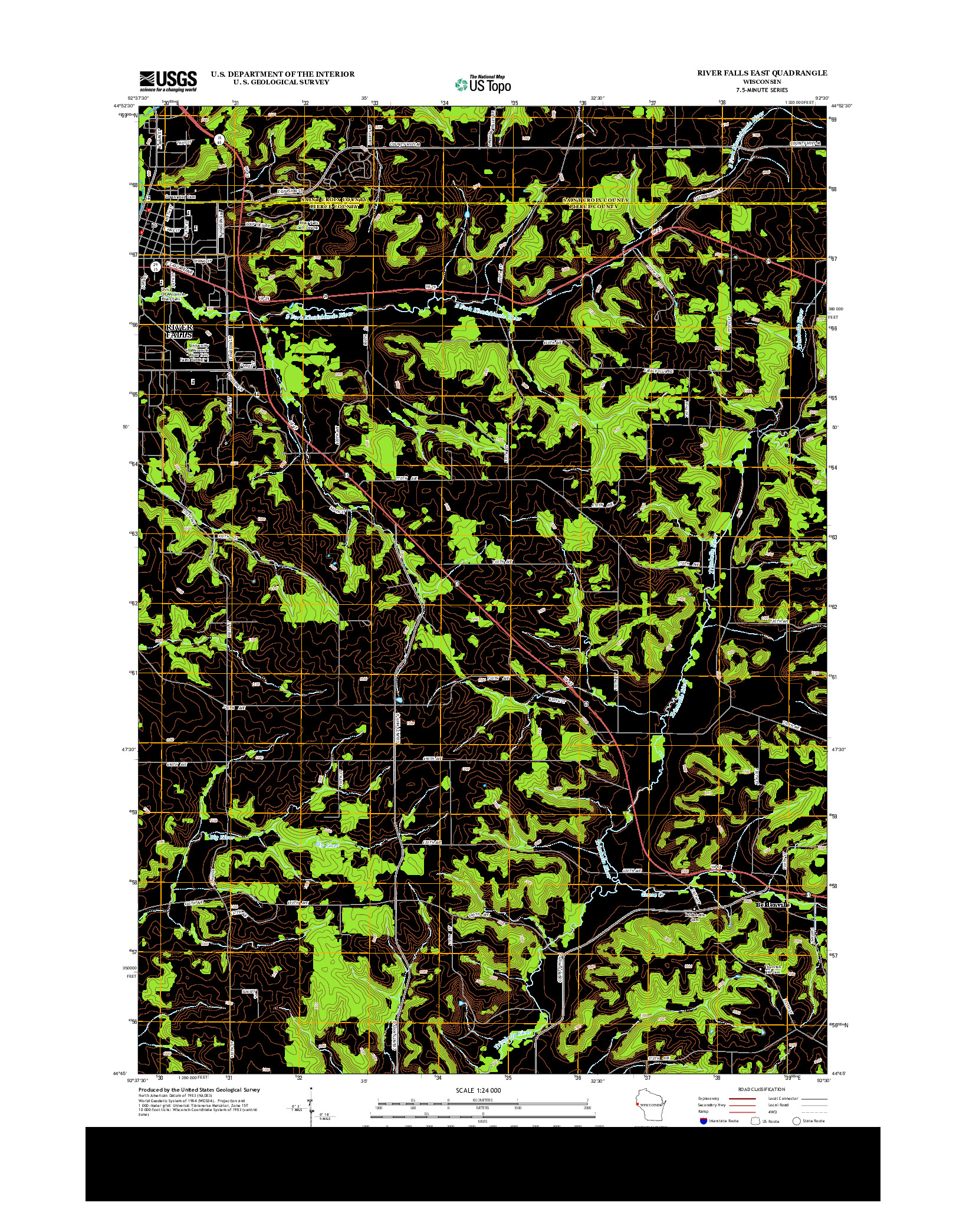 USGS US TOPO 7.5-MINUTE MAP FOR RIVER FALLS EAST, WI 2013