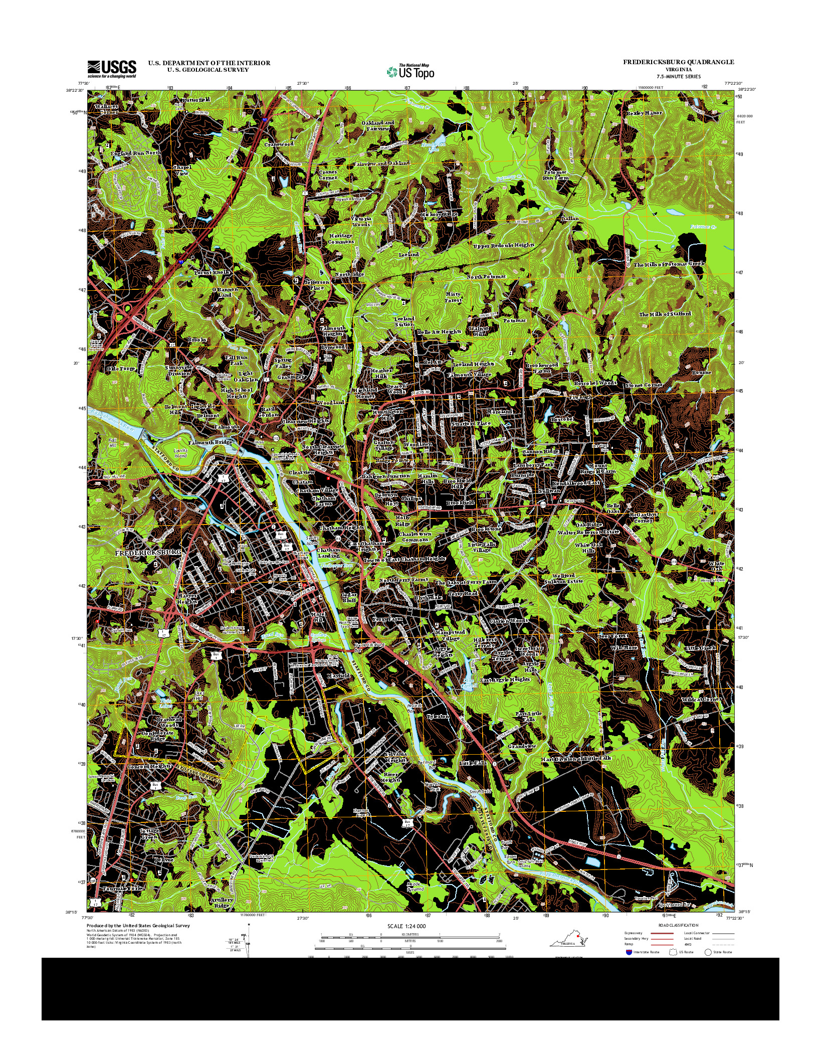 USGS US TOPO 7.5-MINUTE MAP FOR FREDERICKSBURG, VA 2013