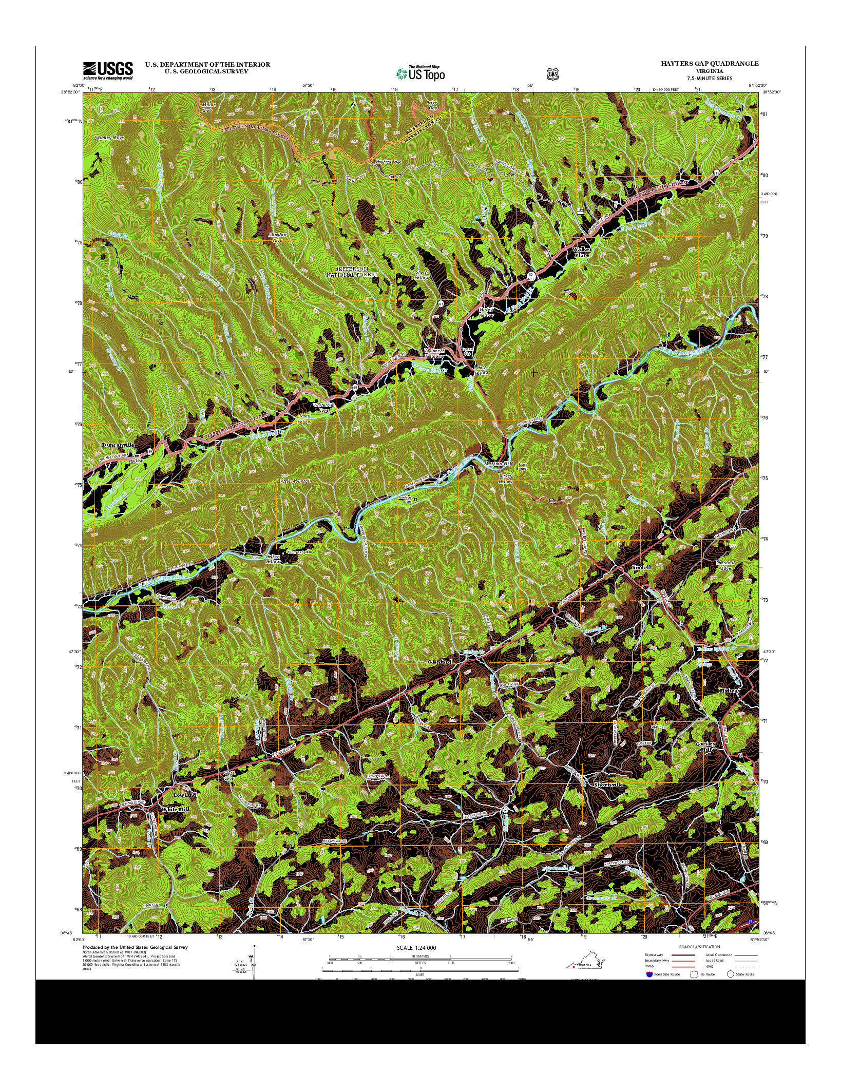 USGS US TOPO 7.5-MINUTE MAP FOR HAYTERS GAP, VA 2013