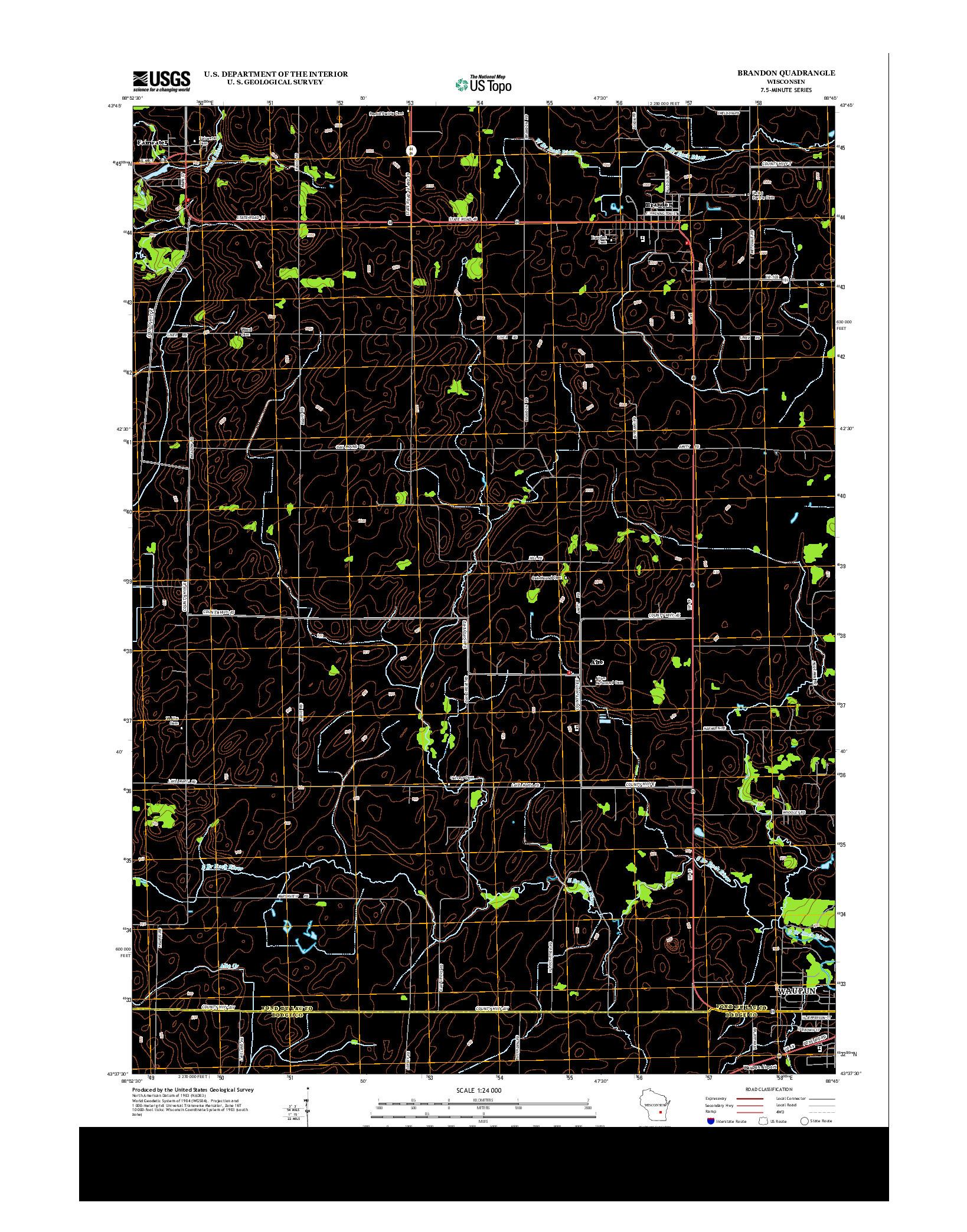 USGS US TOPO 7.5-MINUTE MAP FOR BRANDON, WI 2013