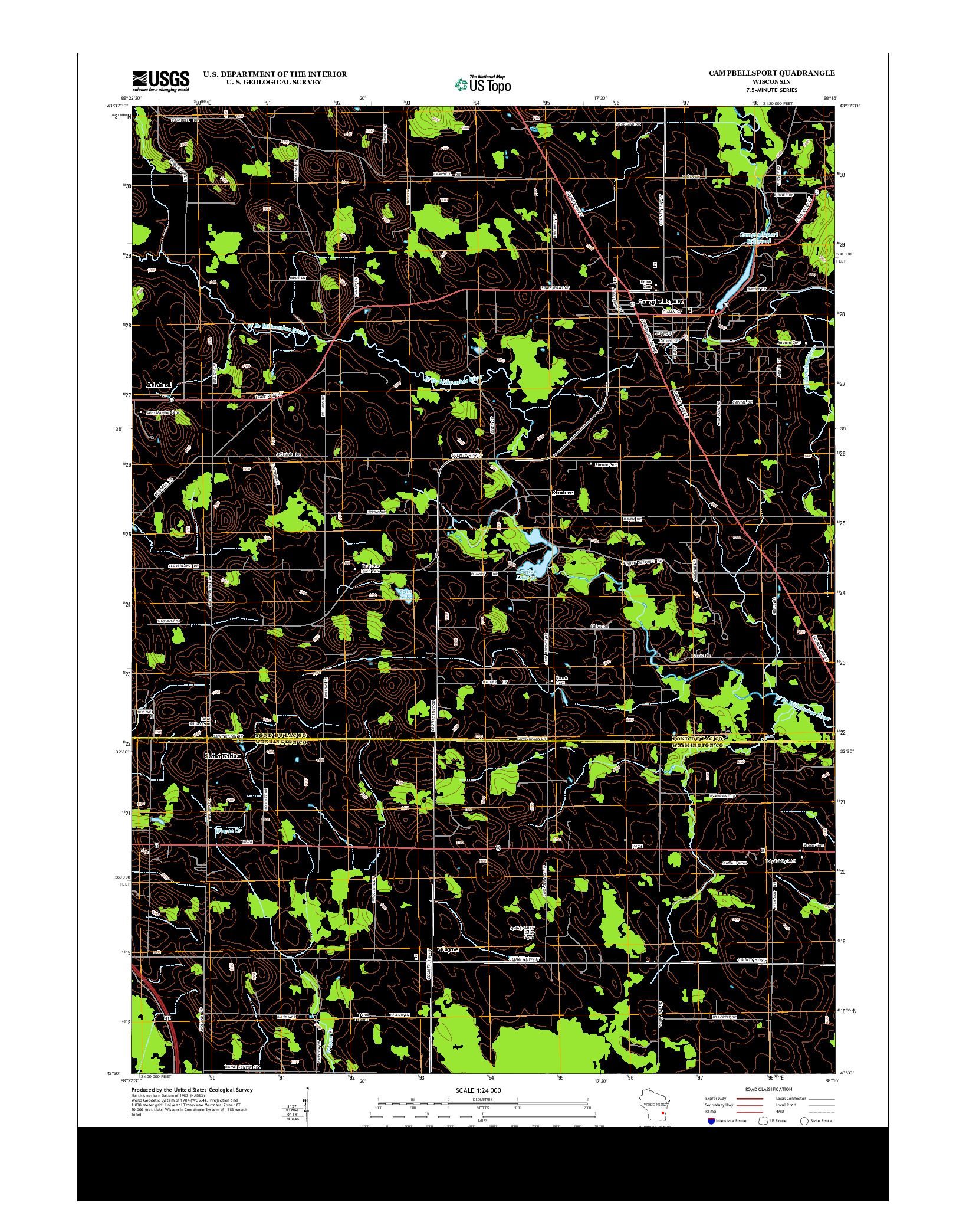 USGS US TOPO 7.5-MINUTE MAP FOR CAMPBELLSPORT, WI 2013
