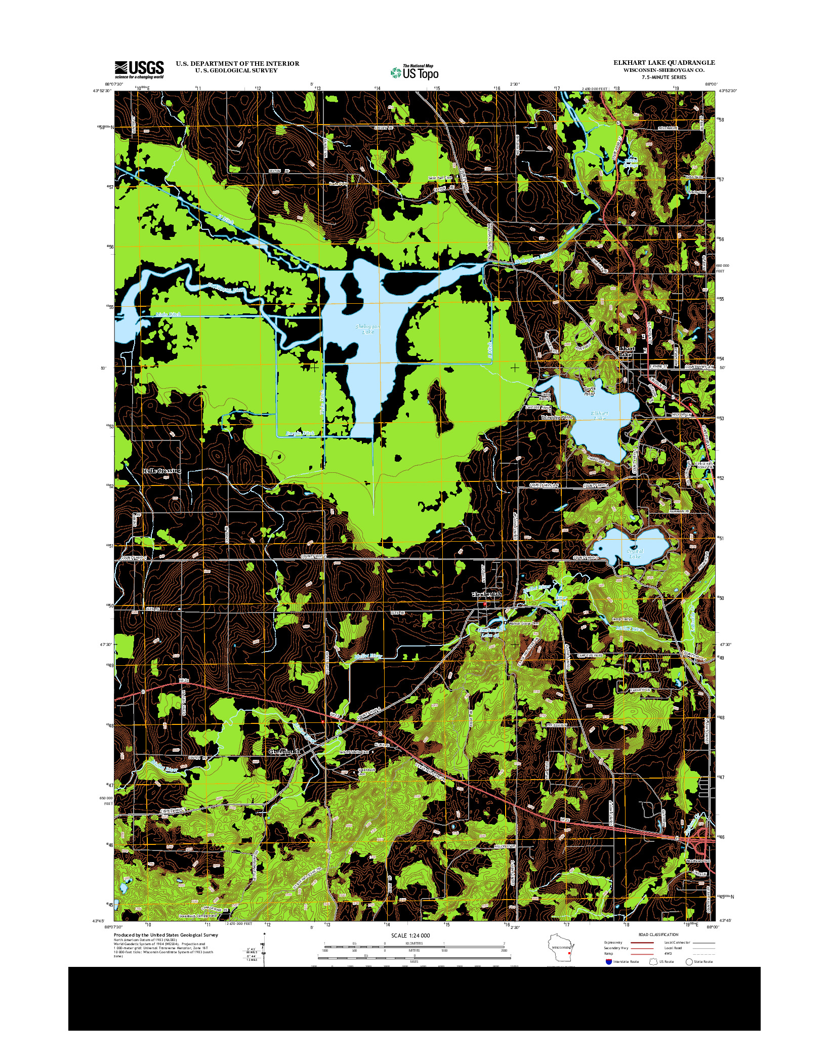 USGS US TOPO 7.5-MINUTE MAP FOR ELKHART LAKE, WI 2013