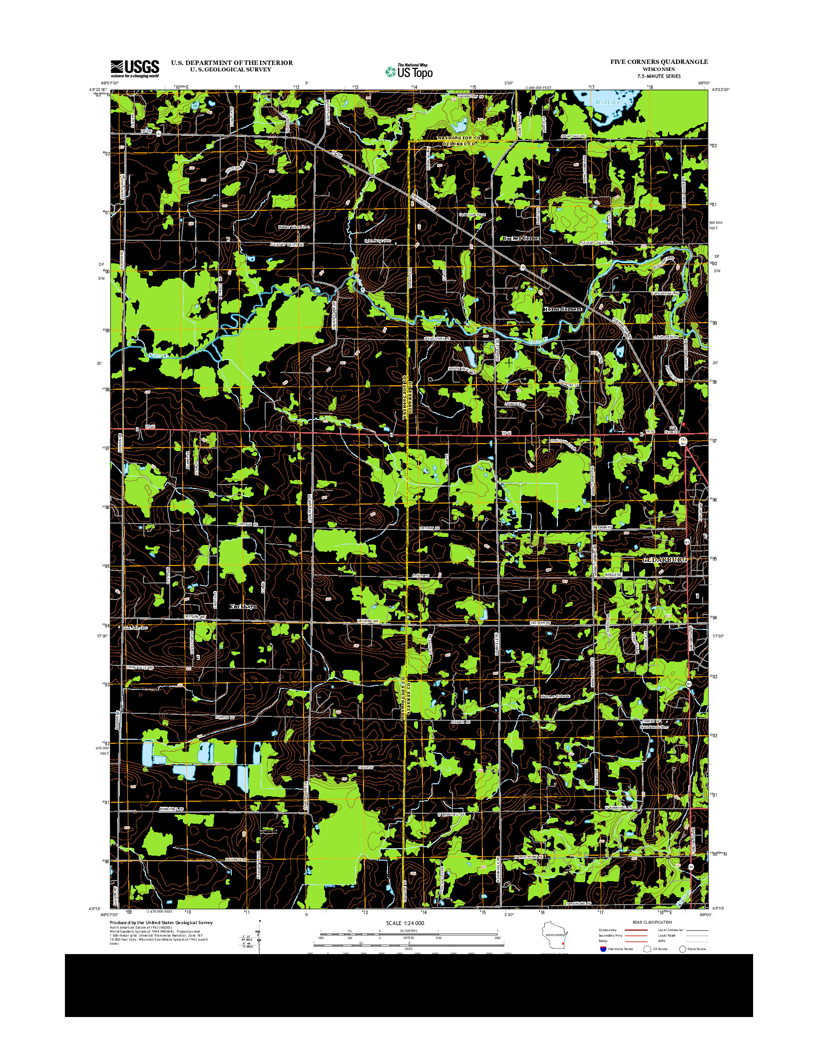 USGS US TOPO 7.5-MINUTE MAP FOR FIVE CORNERS, WI 2013