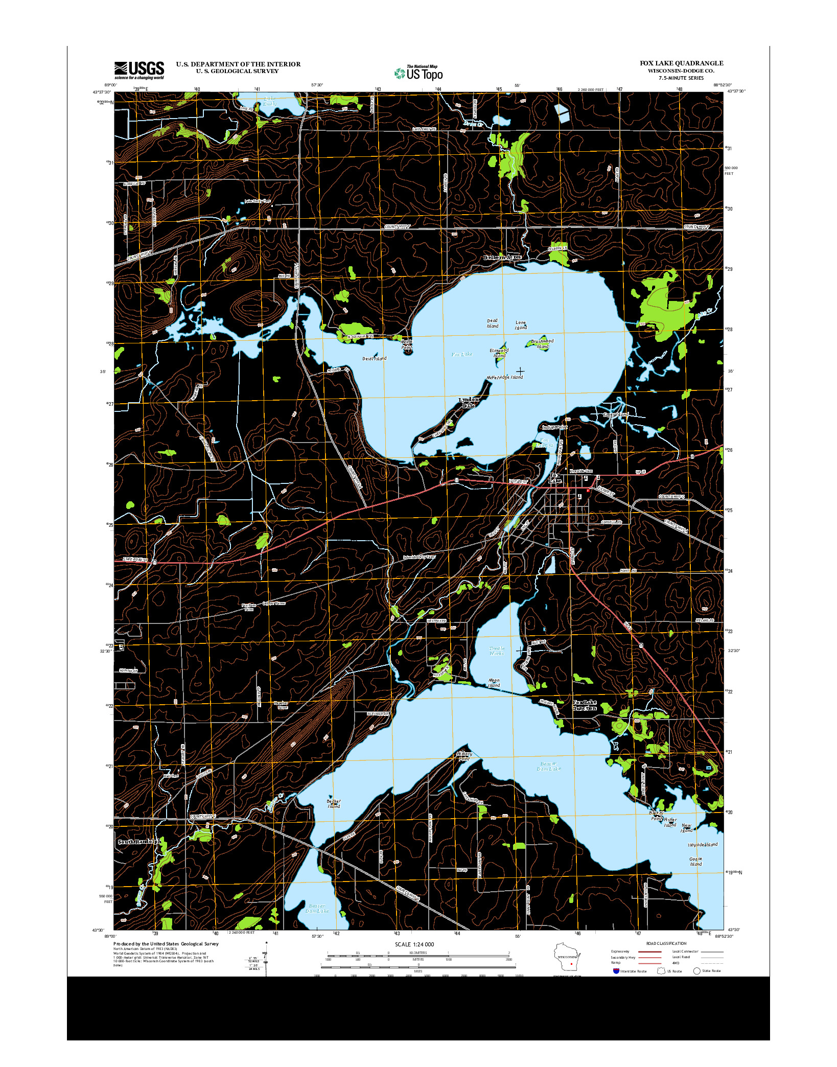 USGS US TOPO 7.5-MINUTE MAP FOR FOX LAKE, WI 2013