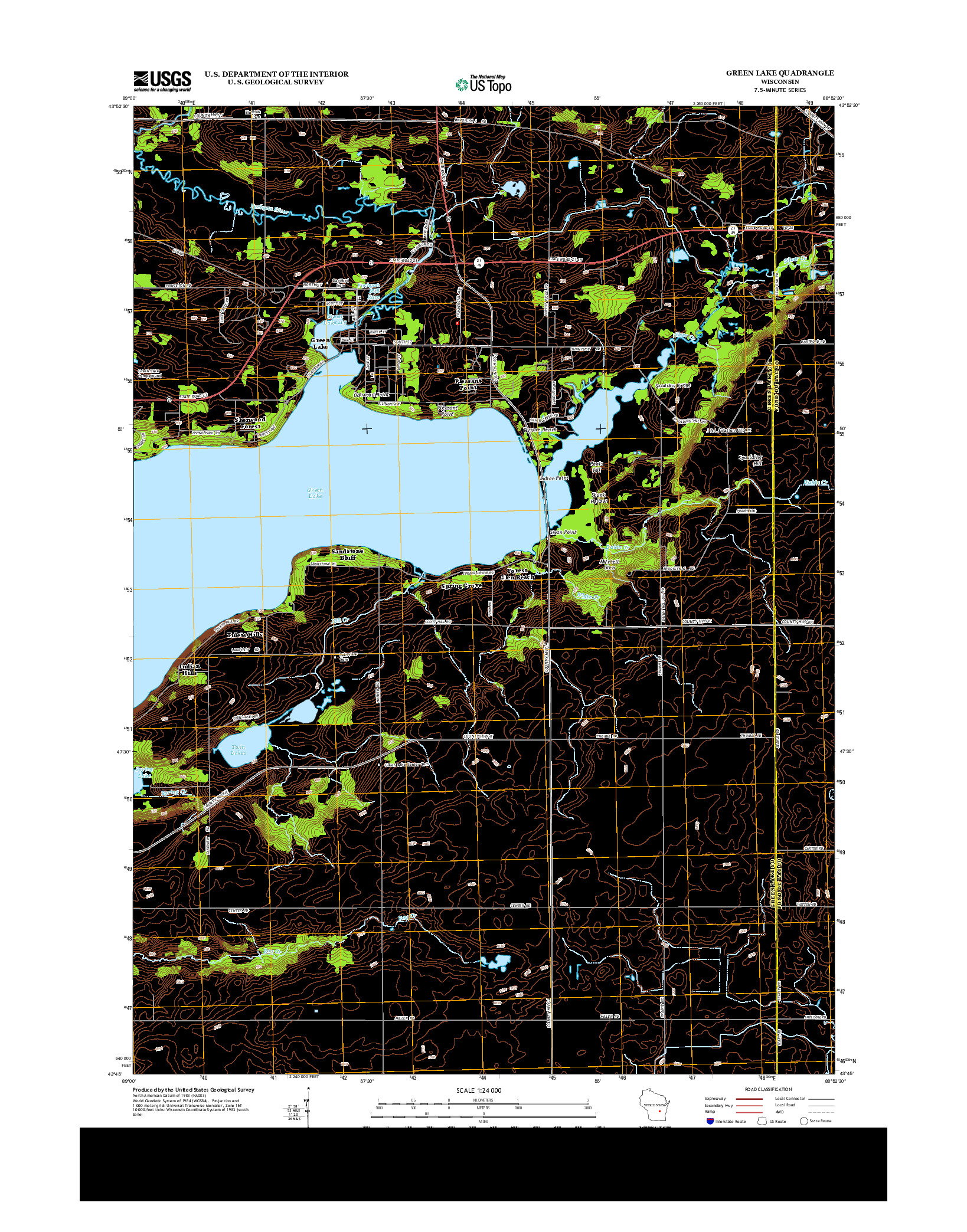 USGS US TOPO 7.5-MINUTE MAP FOR GREEN LAKE, WI 2013