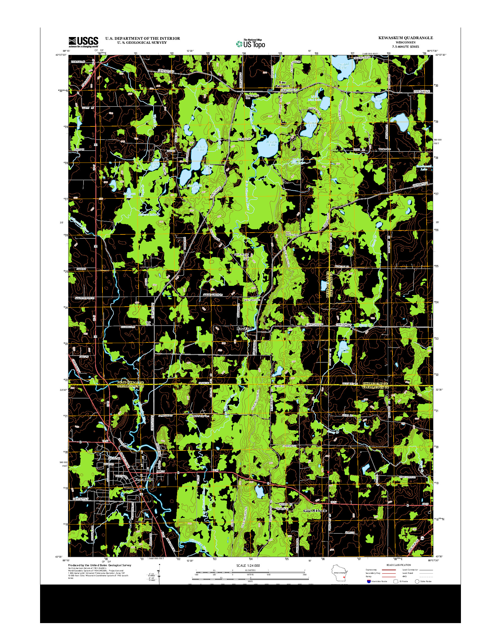 USGS US TOPO 7.5-MINUTE MAP FOR KEWASKUM, WI 2013