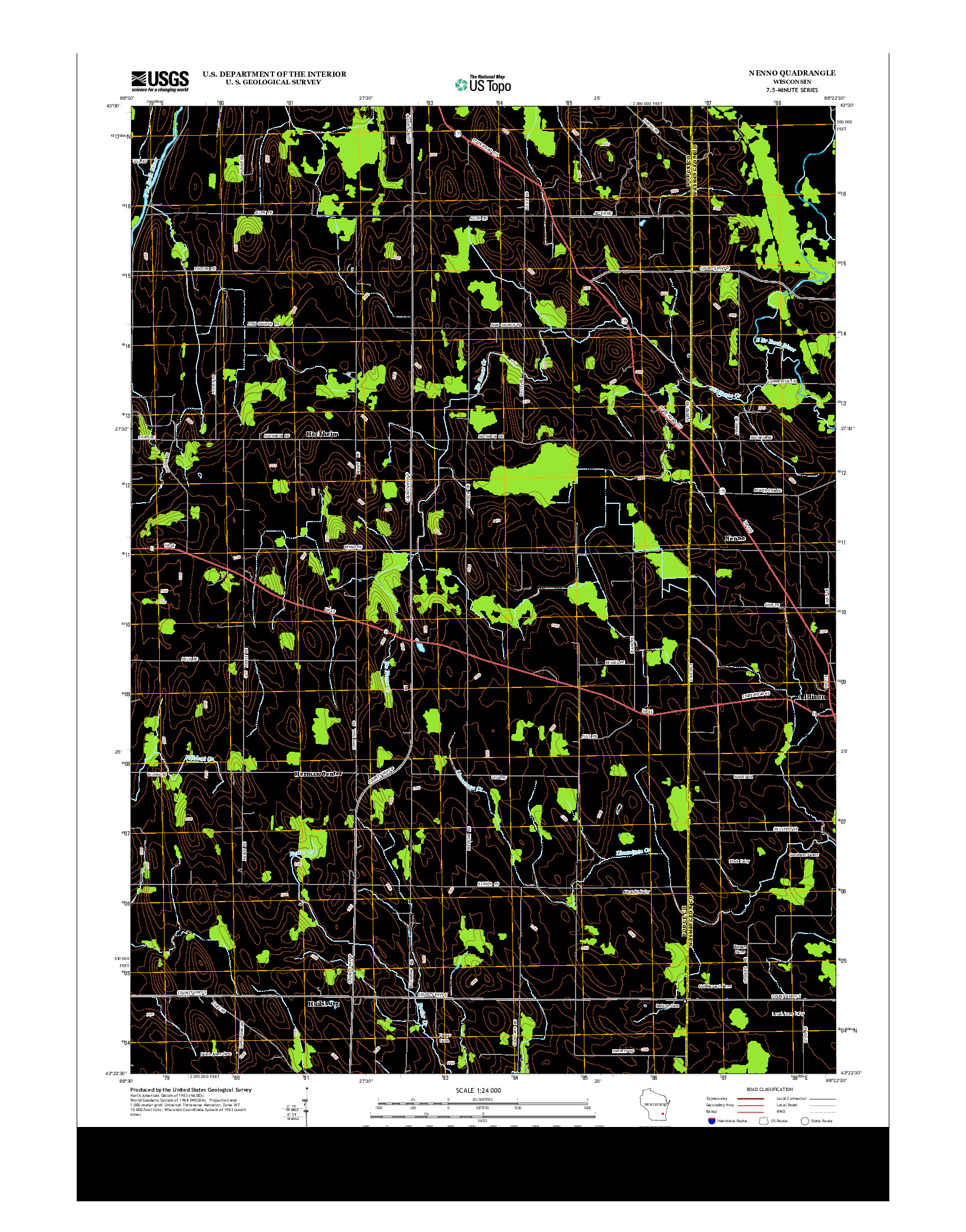 USGS US TOPO 7.5-MINUTE MAP FOR NENNO, WI 2013