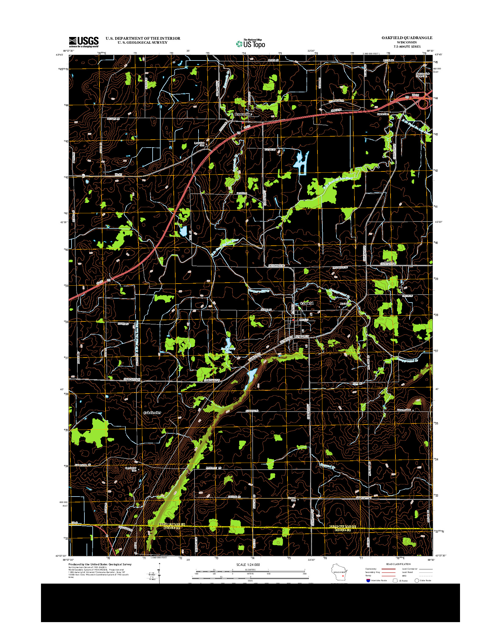 USGS US TOPO 7.5-MINUTE MAP FOR OAKFIELD, WI 2013