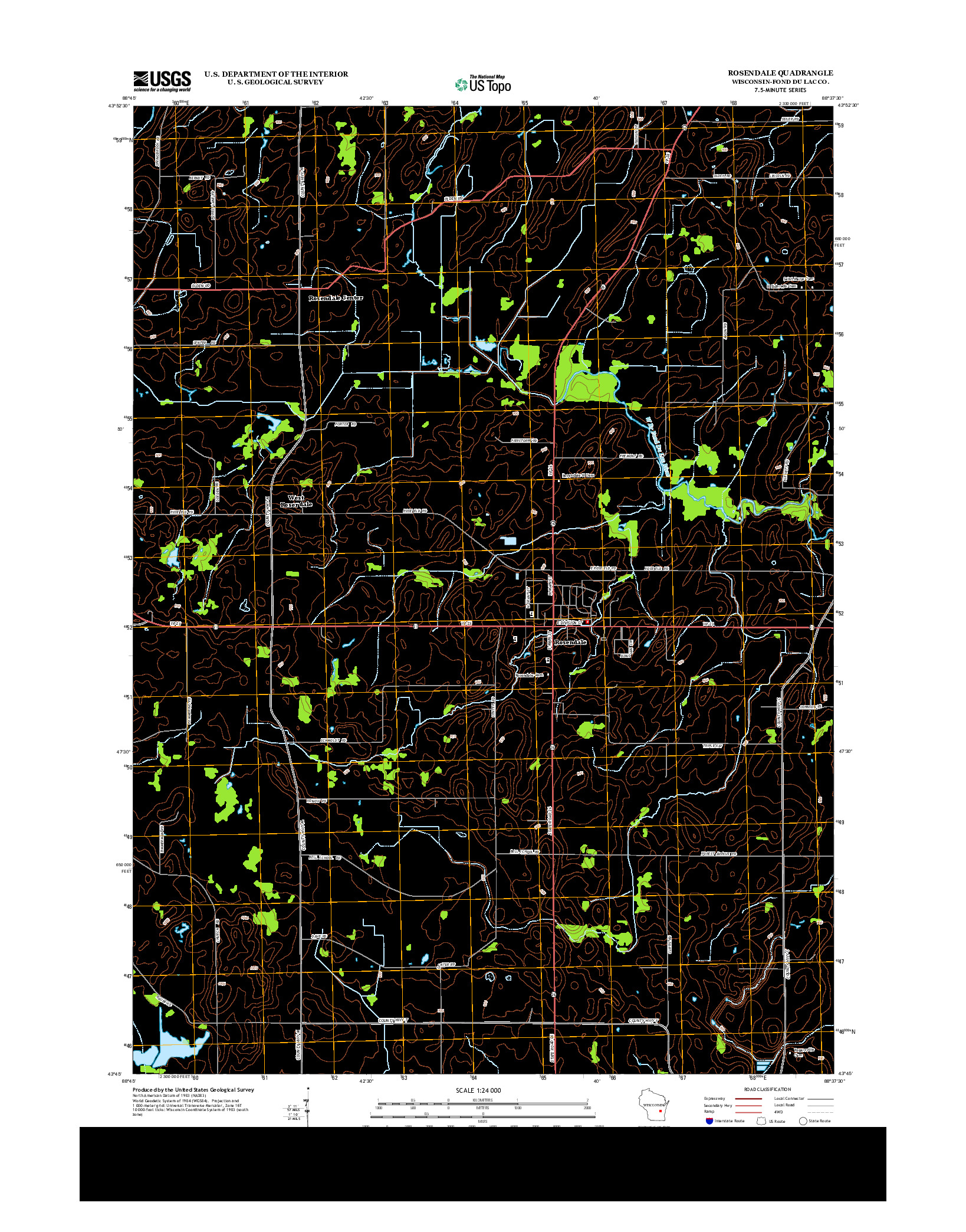 USGS US TOPO 7.5-MINUTE MAP FOR ROSENDALE, WI 2013