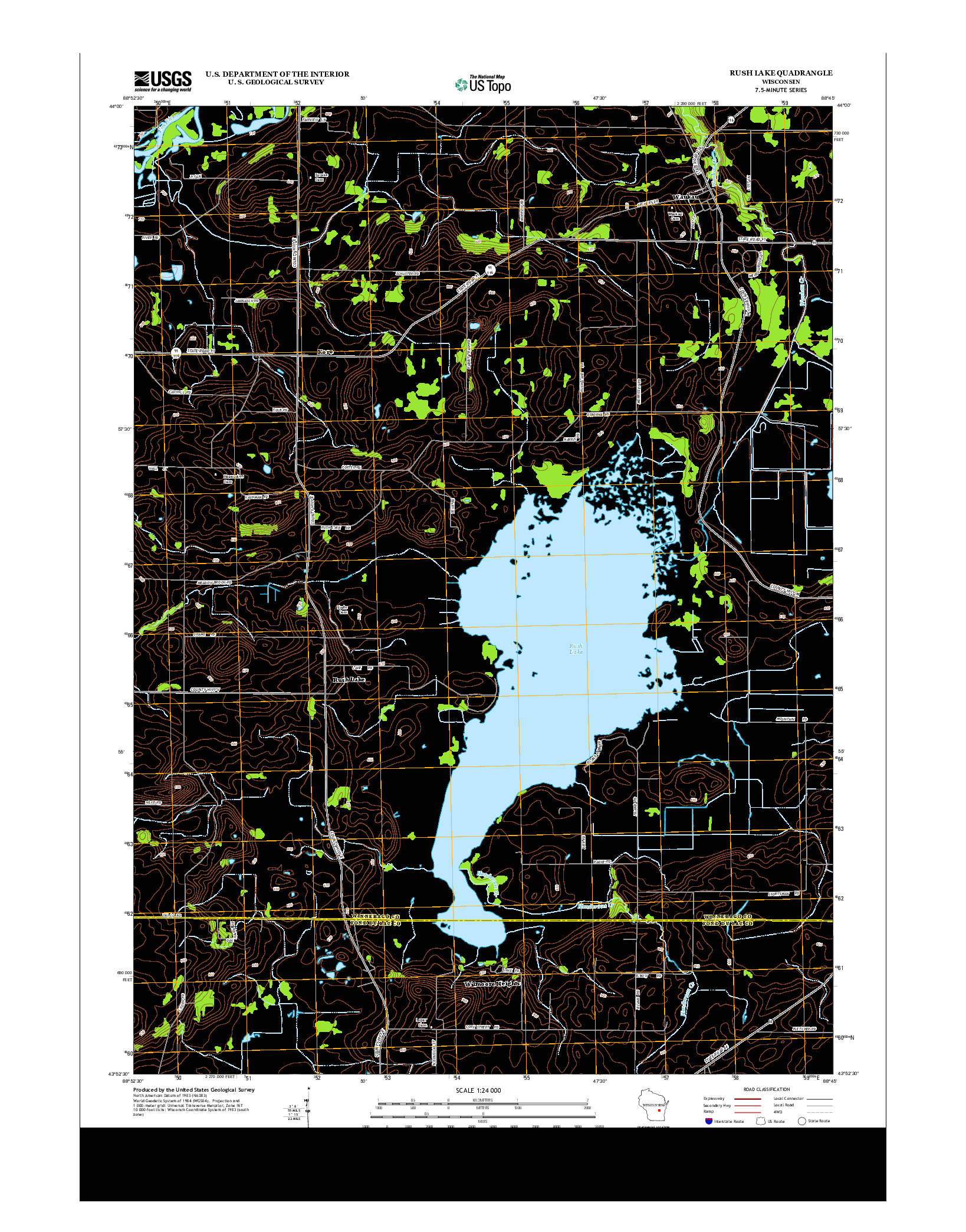 USGS US TOPO 7.5-MINUTE MAP FOR RUSH LAKE, WI 2013