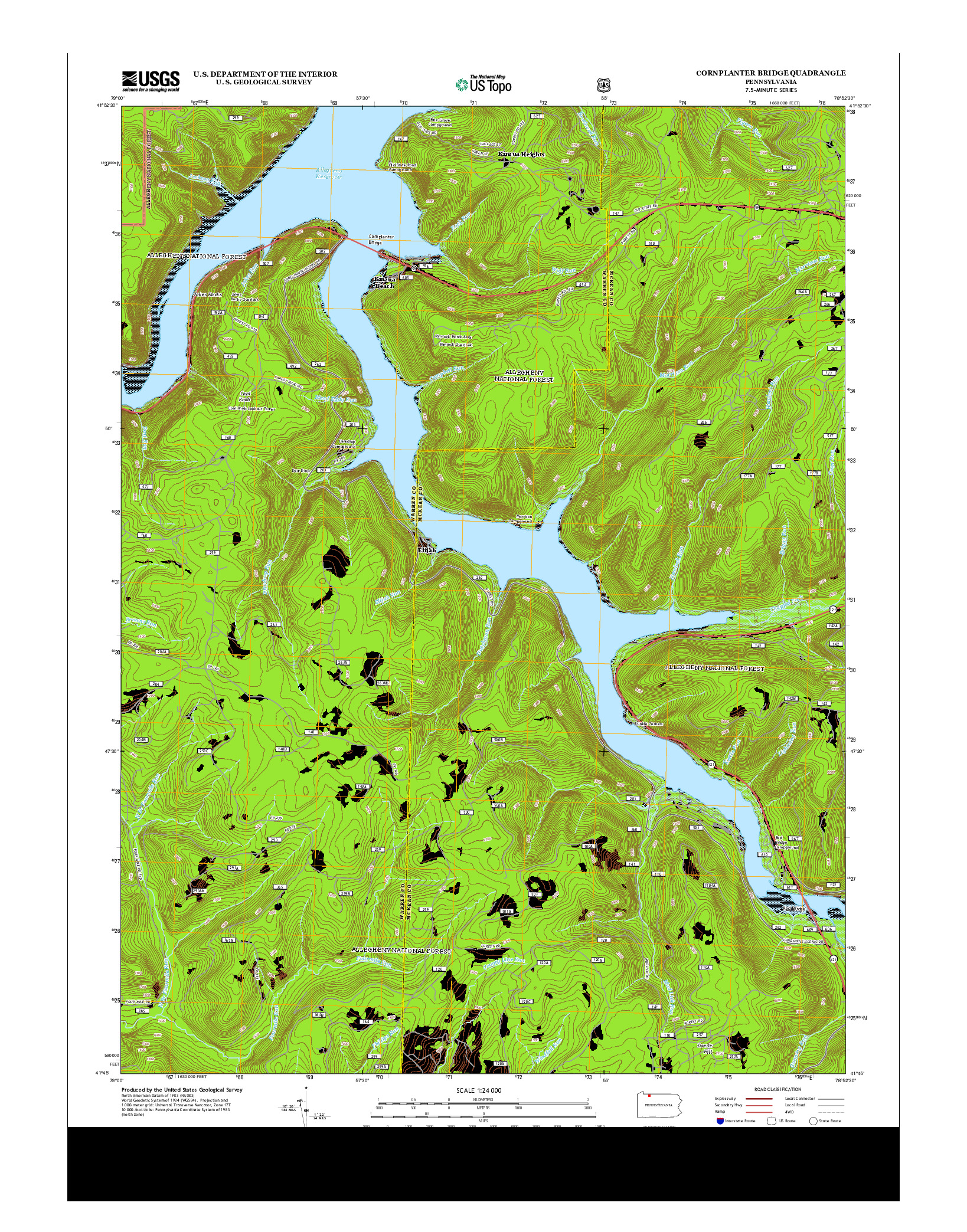 USGS US TOPO 7.5-MINUTE MAP FOR CORNPLANTER BRIDGE, PA 2013