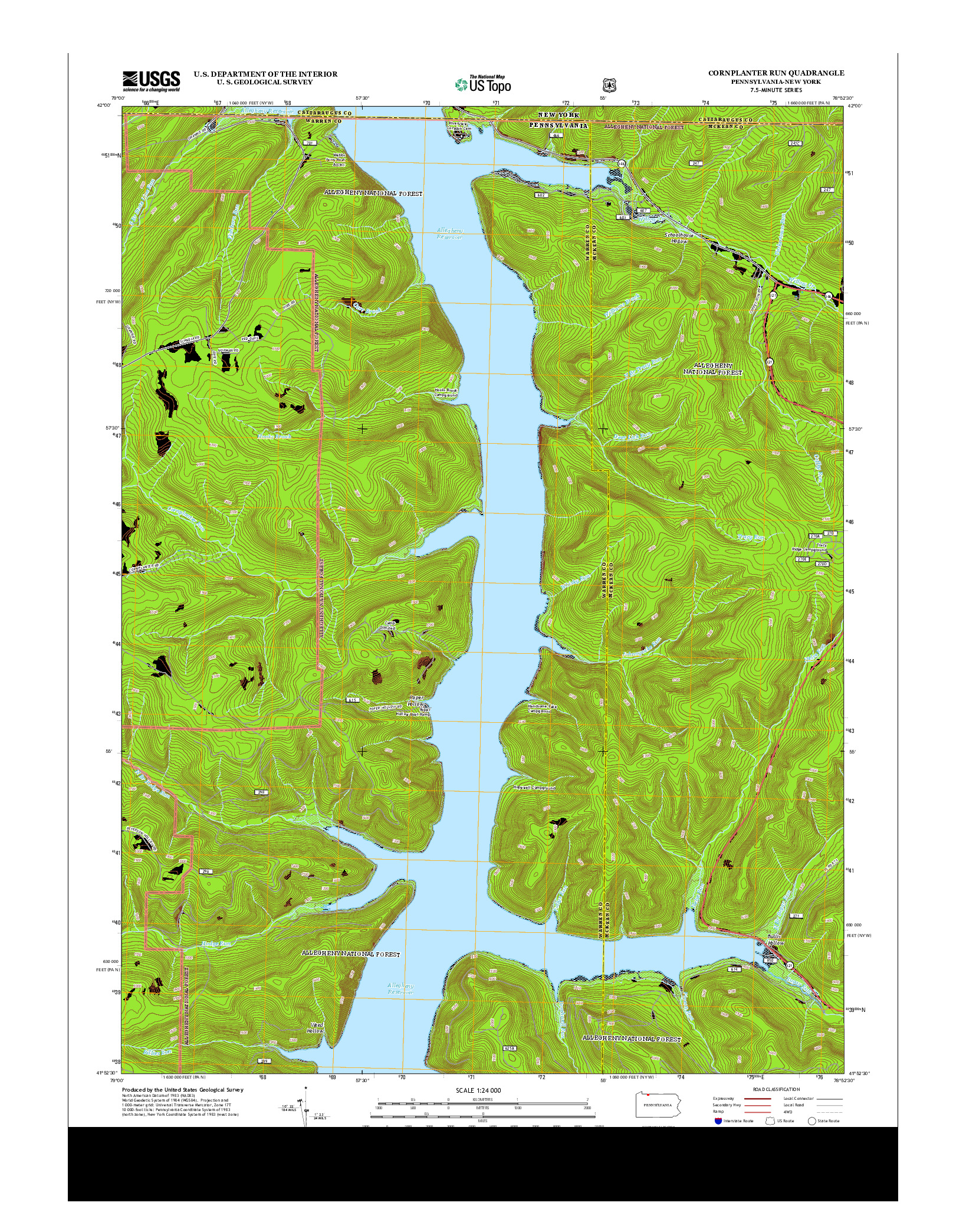 USGS US TOPO 7.5-MINUTE MAP FOR CORNPLANTER RUN, PA-NY 2013