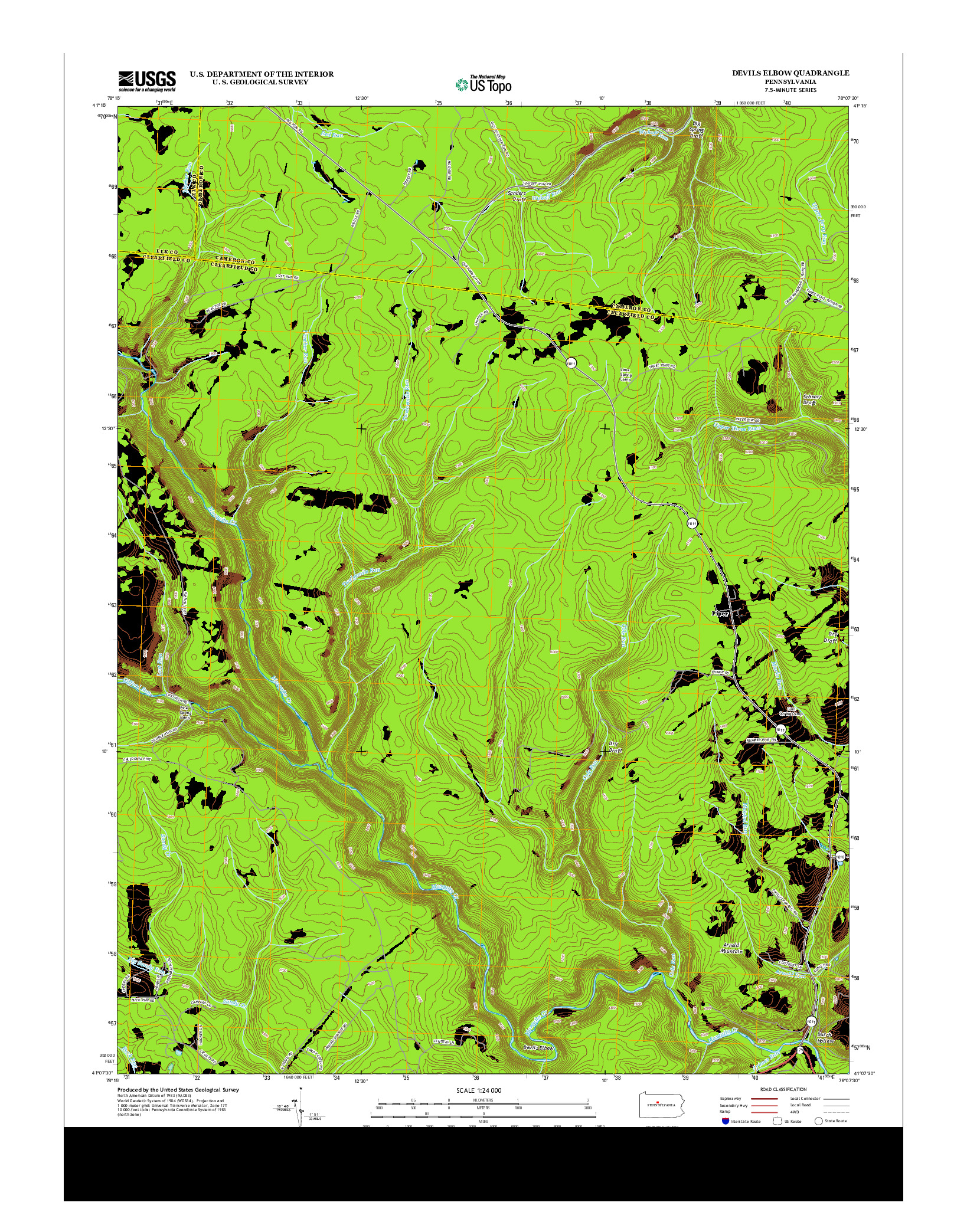 USGS US TOPO 7.5-MINUTE MAP FOR DEVILS ELBOW, PA 2013