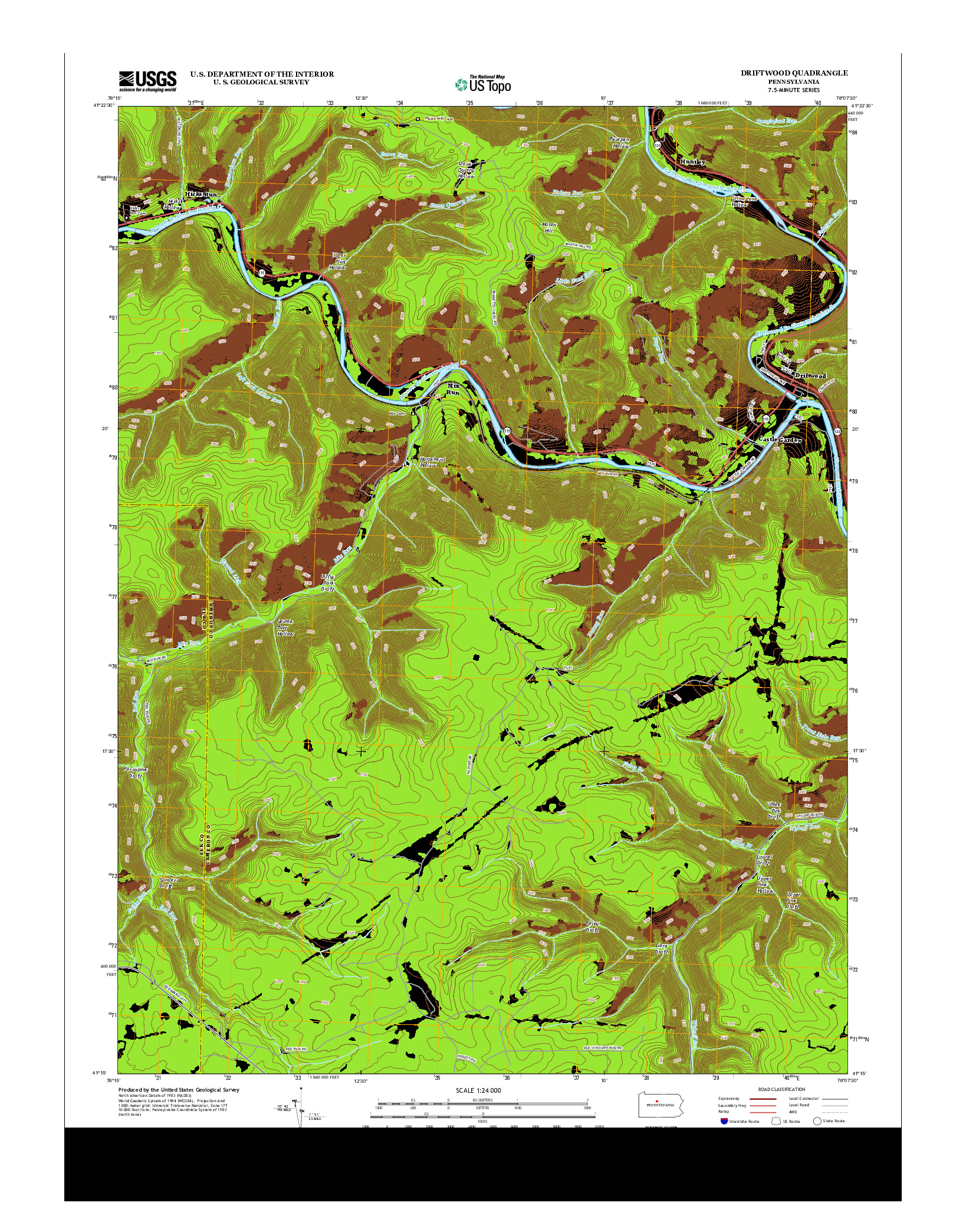 USGS US TOPO 7.5-MINUTE MAP FOR DRIFTWOOD, PA 2013