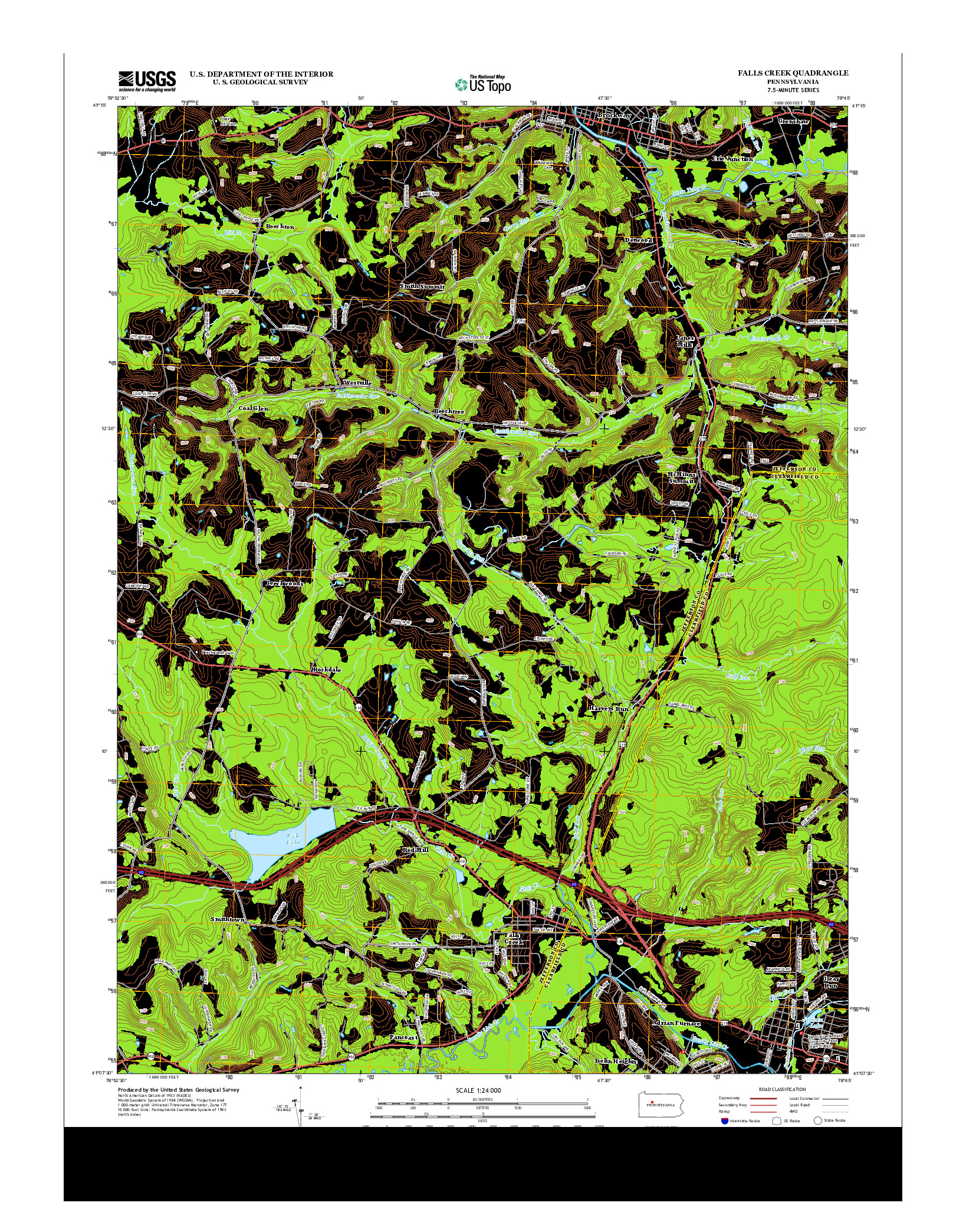 USGS US TOPO 7.5-MINUTE MAP FOR FALLS CREEK, PA 2013