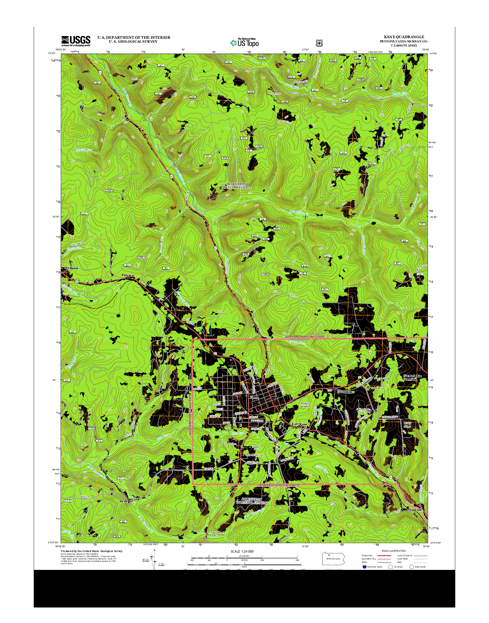 USGS US TOPO 7.5-MINUTE MAP FOR KANE, PA 2013