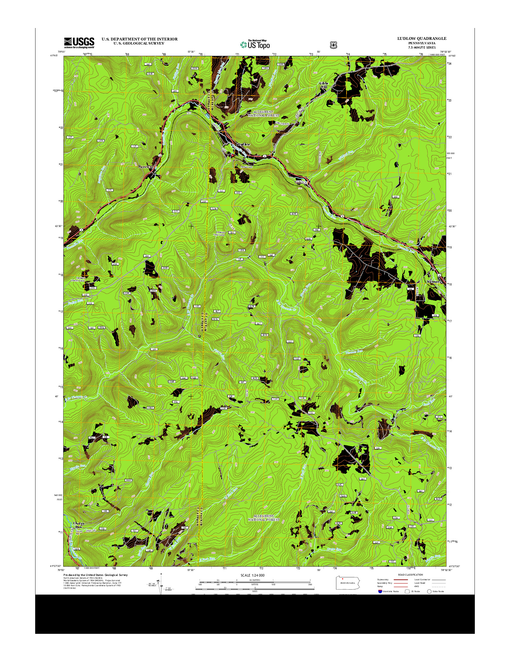 USGS US TOPO 7.5-MINUTE MAP FOR LUDLOW, PA 2013