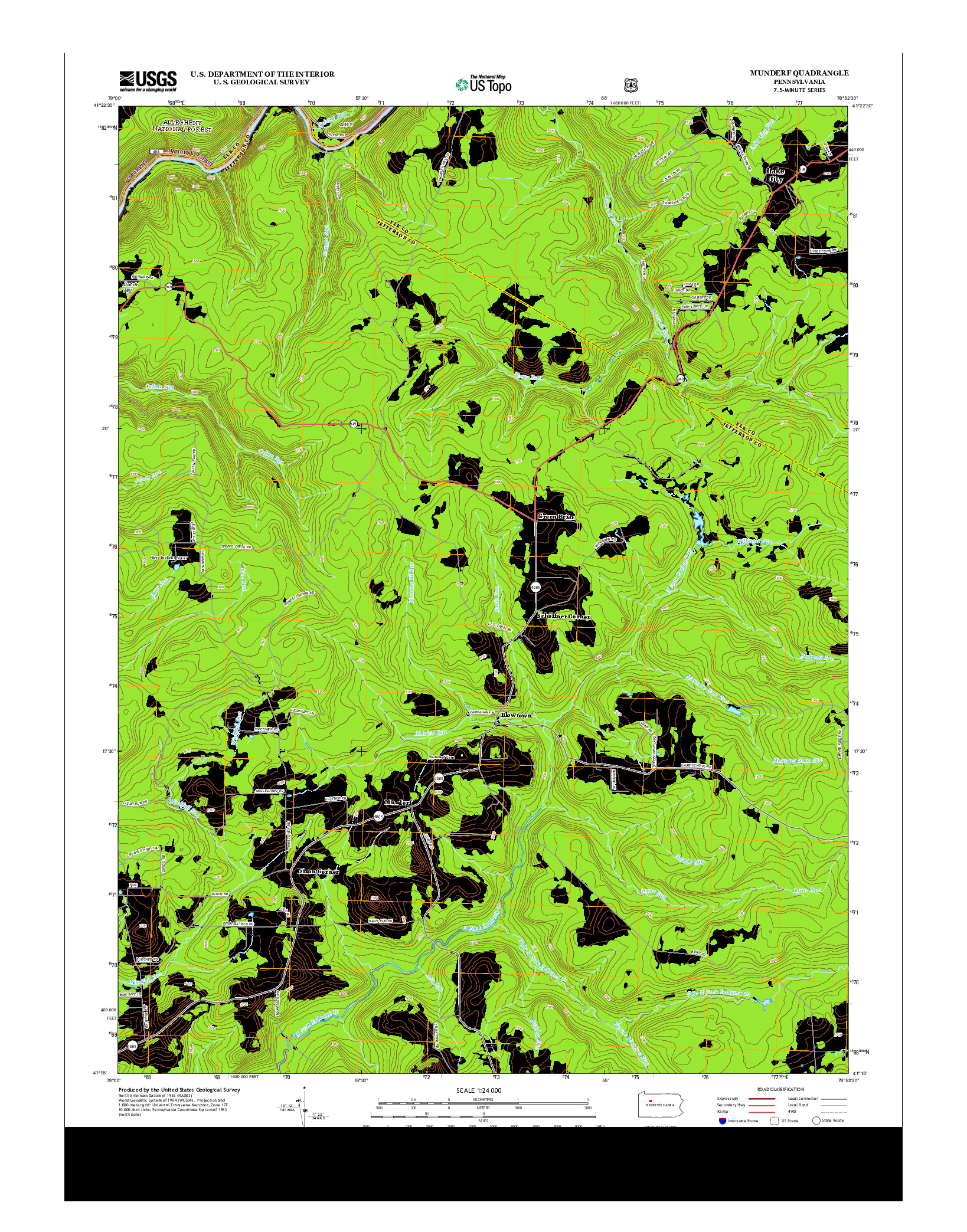 USGS US TOPO 7.5-MINUTE MAP FOR MUNDERF, PA 2013
