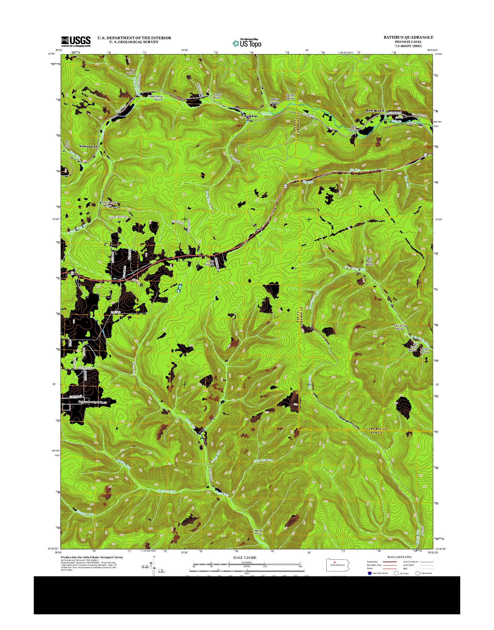 USGS US TOPO 7.5-MINUTE MAP FOR RATHBUN, PA 2013