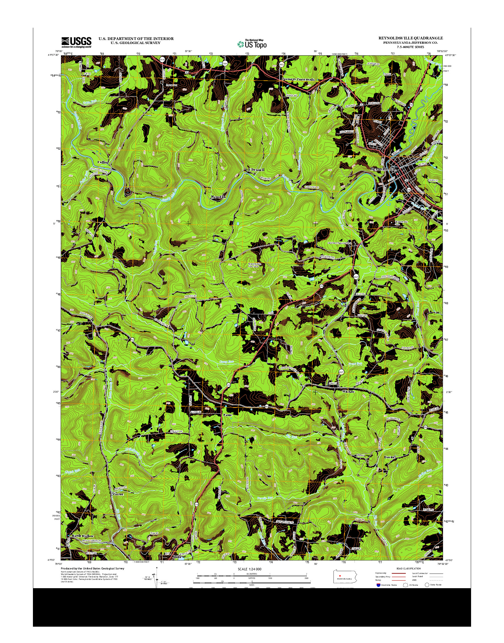 USGS US TOPO 7.5-MINUTE MAP FOR REYNOLDSVILLE, PA 2013