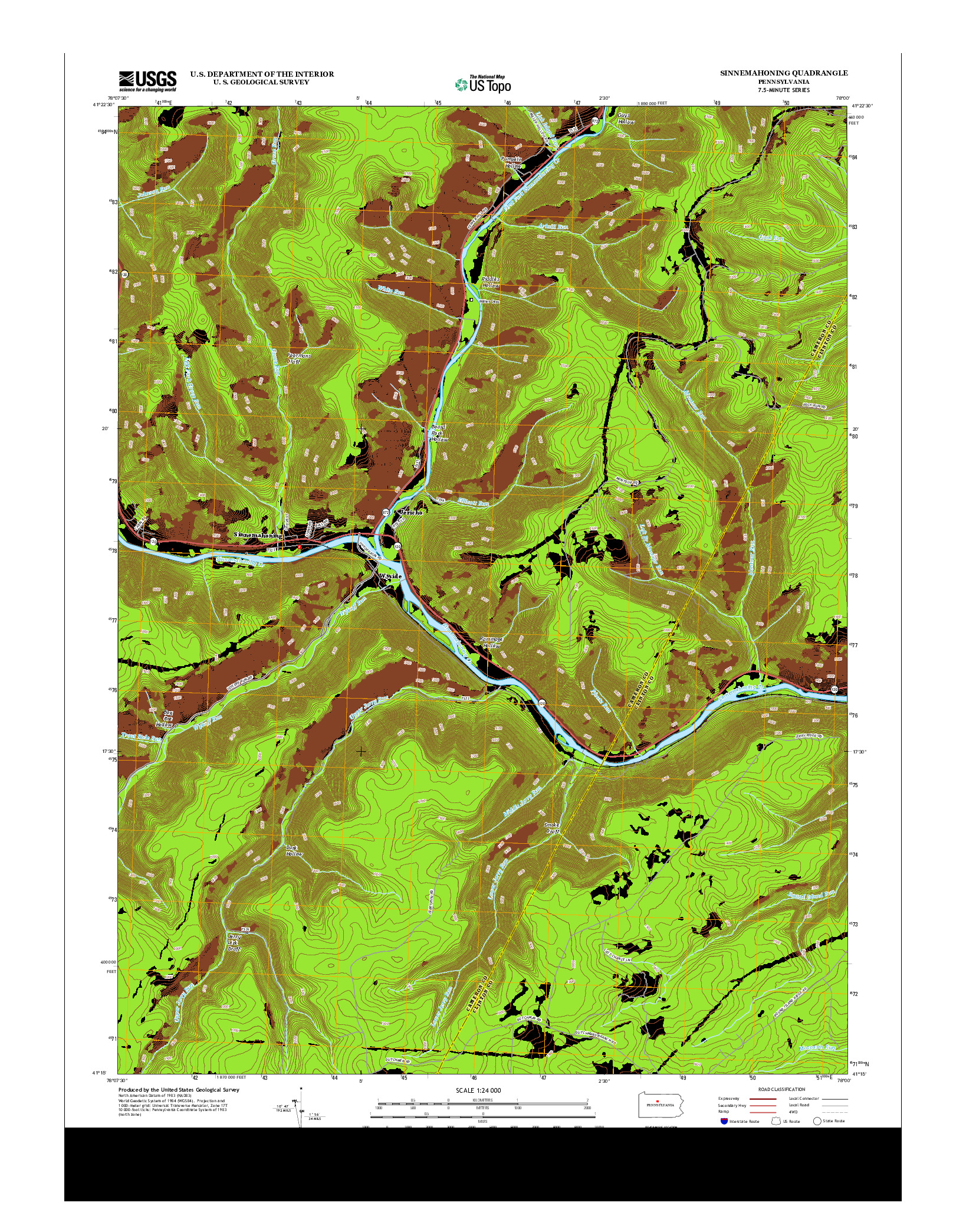 USGS US TOPO 7.5-MINUTE MAP FOR SINNEMAHONING, PA 2013