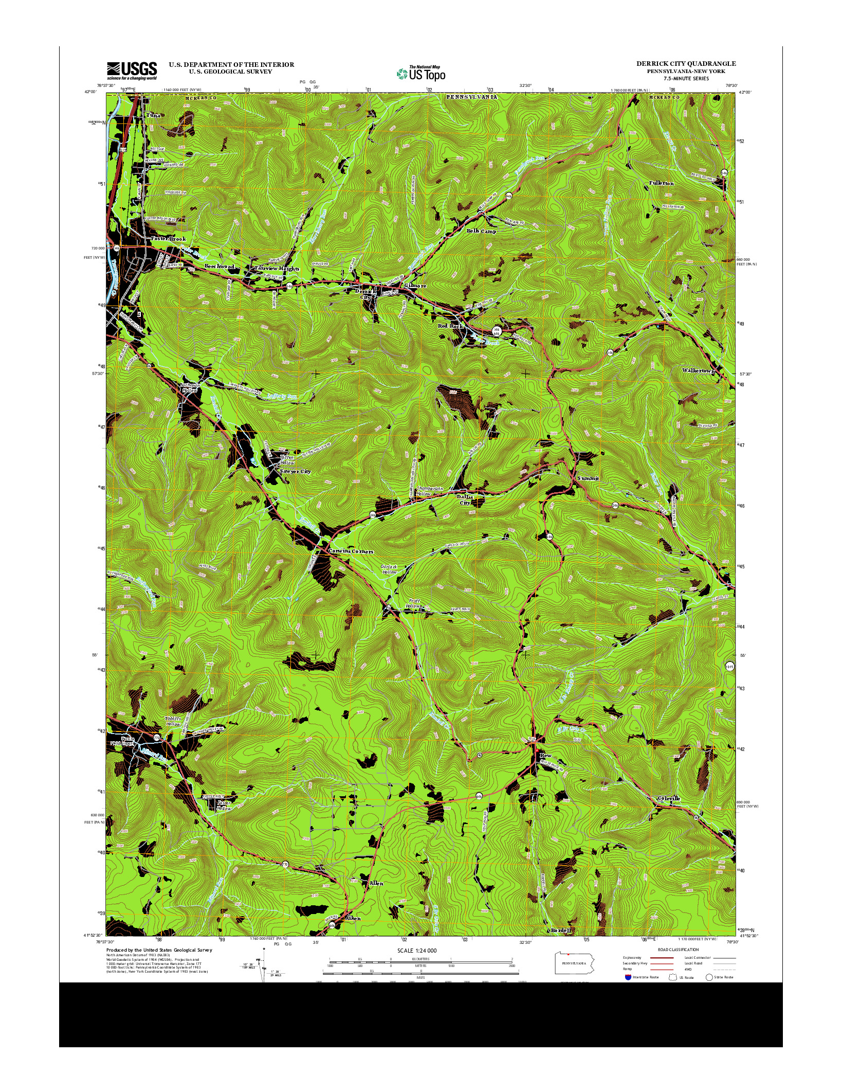 USGS US TOPO 7.5-MINUTE MAP FOR DERRICK CITY, PA-NY 2013