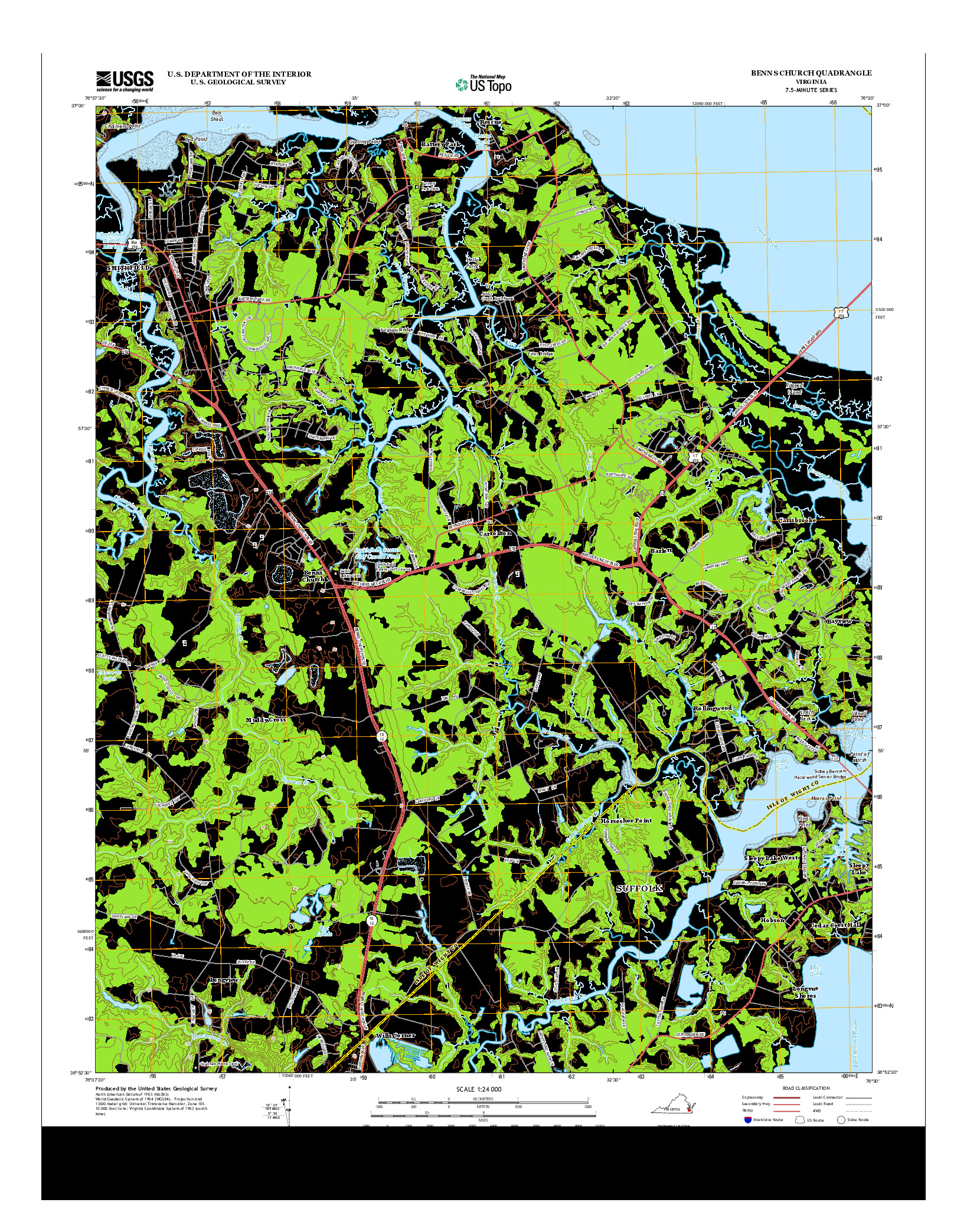 USGS US TOPO 7.5-MINUTE MAP FOR BENNS CHURCH, VA 2013