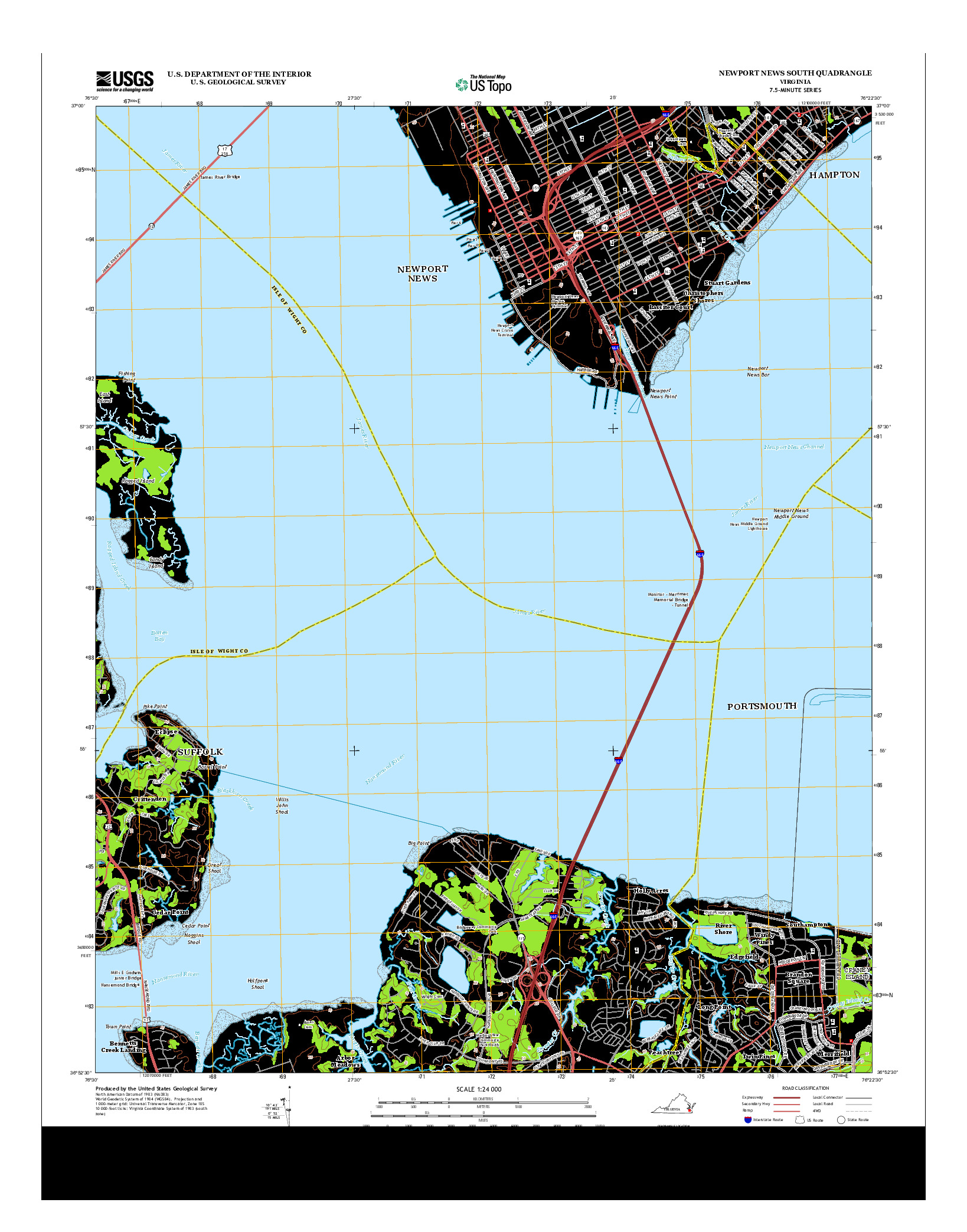 USGS US TOPO 7.5-MINUTE MAP FOR NEWPORT NEWS SOUTH, VA 2013