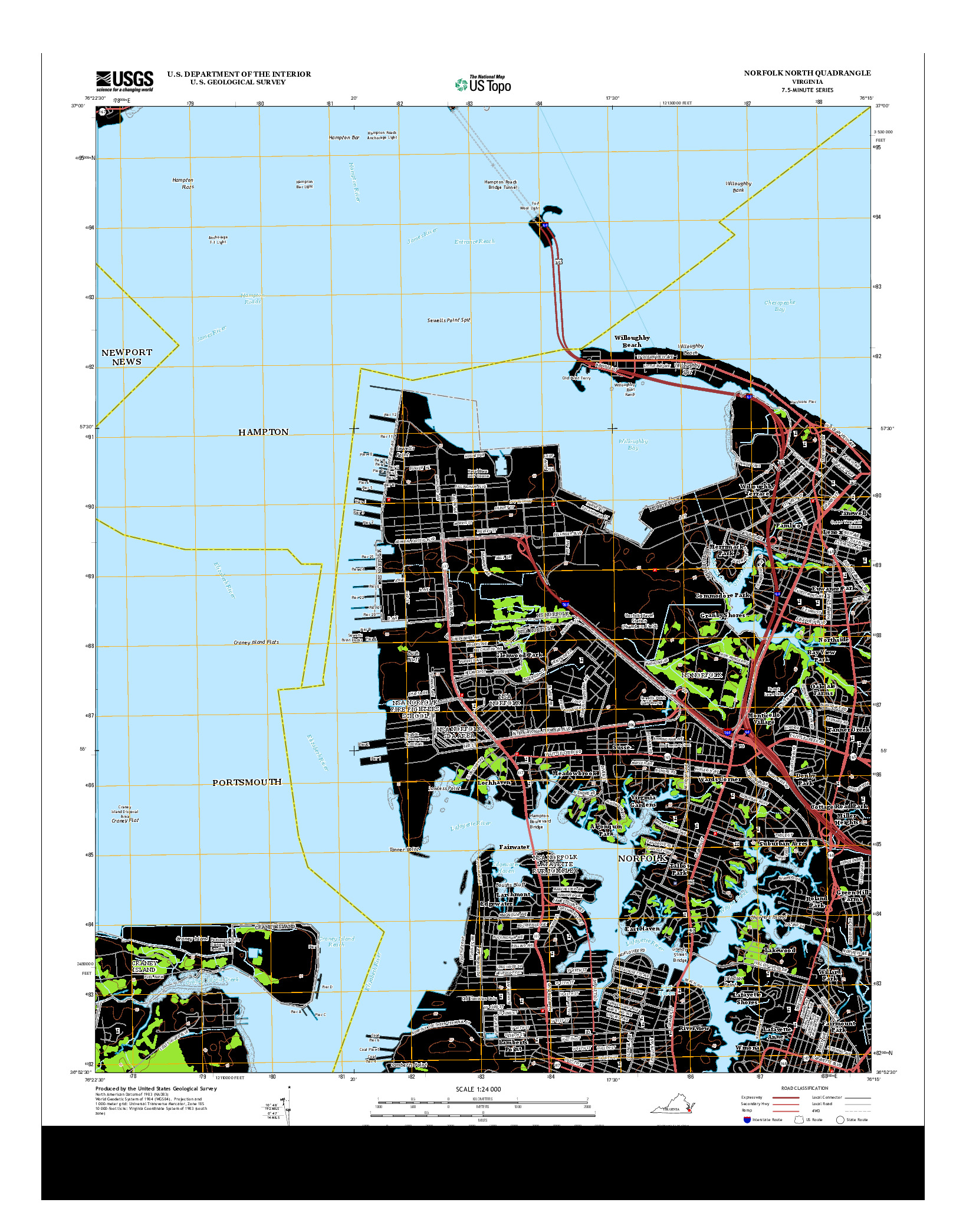 USGS US TOPO 7.5-MINUTE MAP FOR NORFOLK NORTH, VA 2013