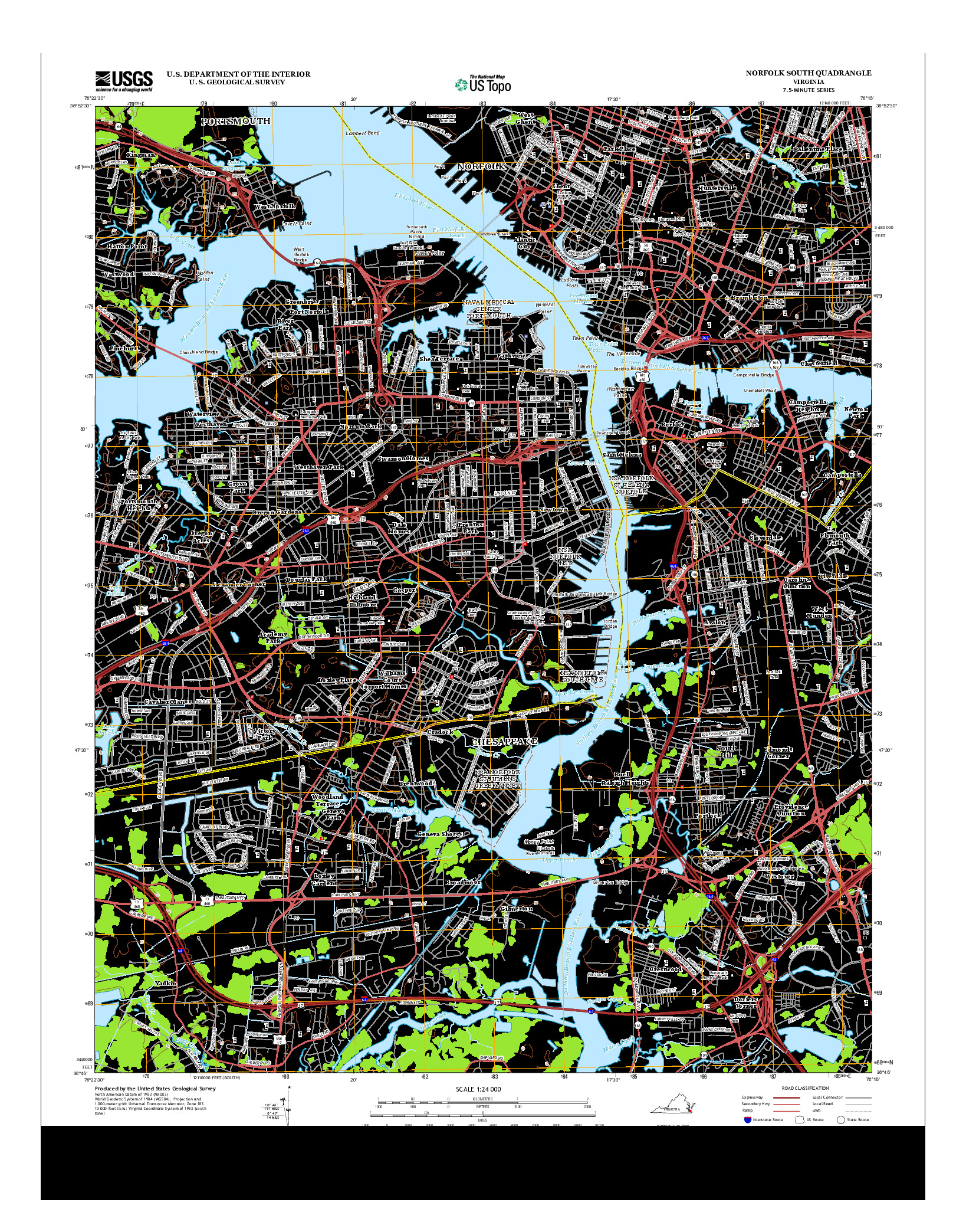 USGS US TOPO 7.5-MINUTE MAP FOR NORFOLK SOUTH, VA 2013