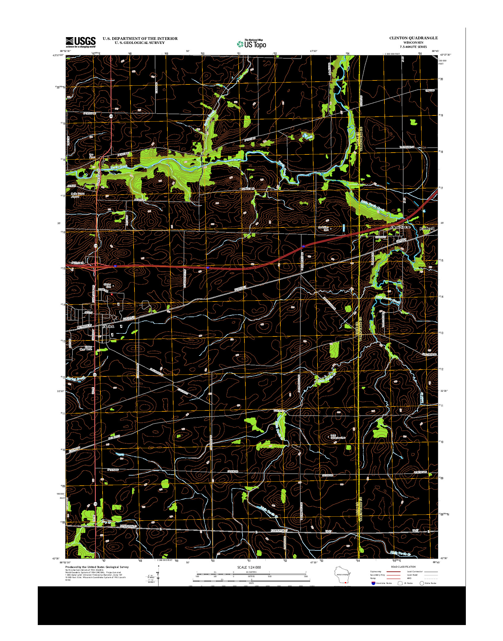 USGS US TOPO 7.5-MINUTE MAP FOR CLINTON, WI 2013