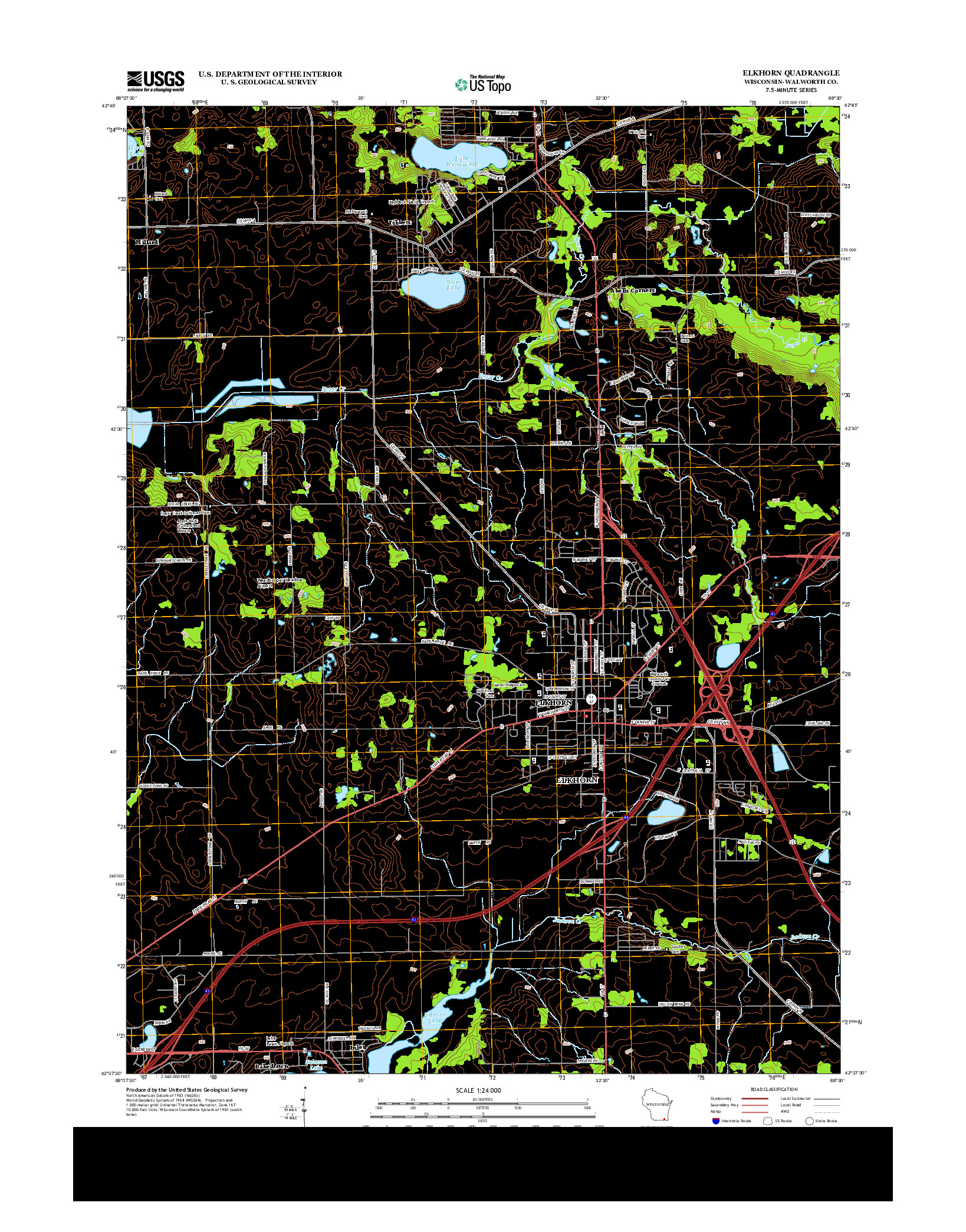 USGS US TOPO 7.5-MINUTE MAP FOR ELKHORN, WI 2013